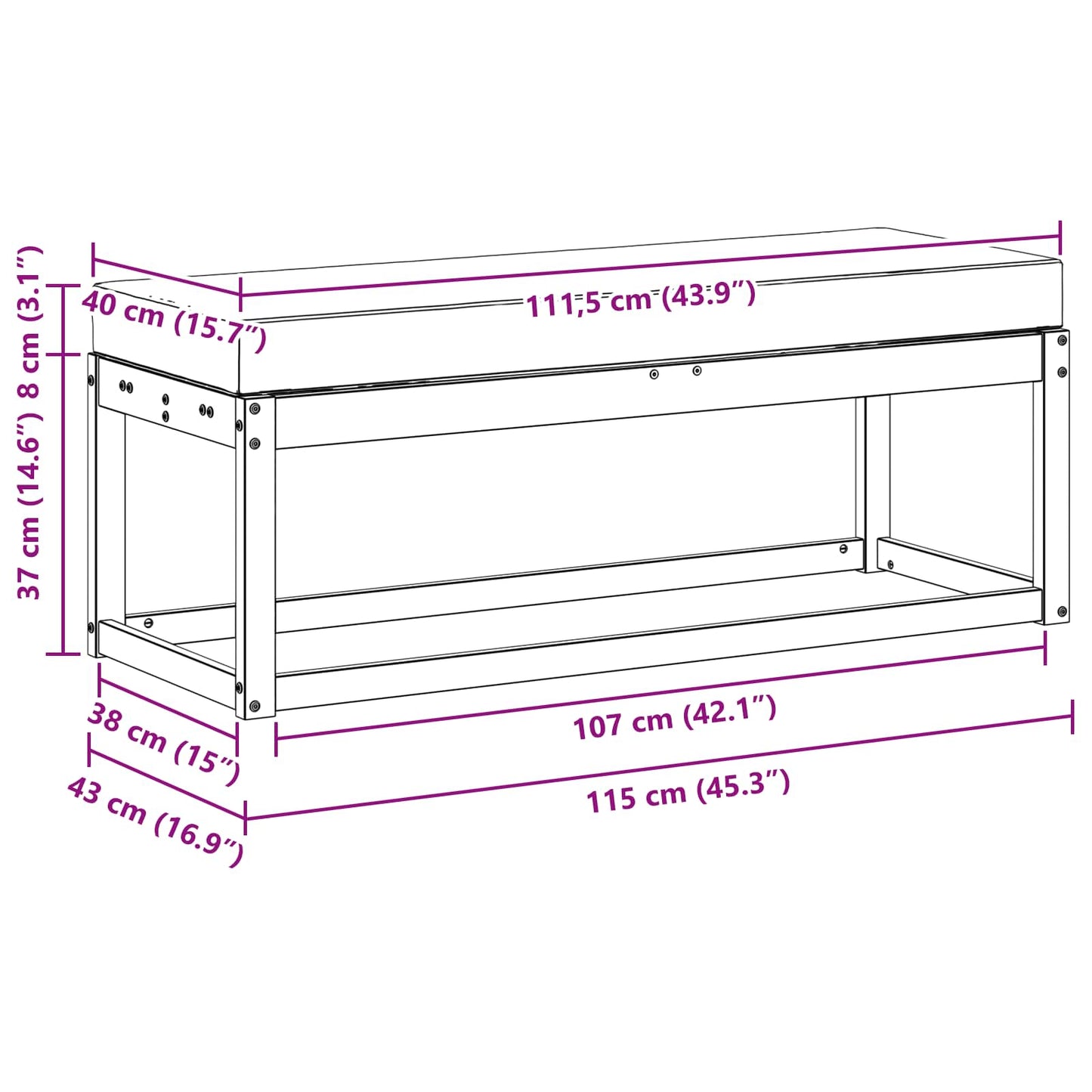 Stoelbank met kussen Natuurlijk en Lichtgrijs 115 x 43 x 37 cm is nu te koop bij PeponiXL, paradijselijk wonen!