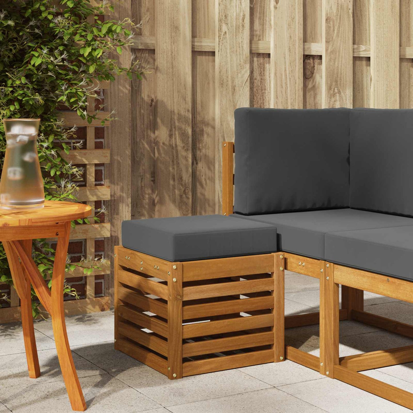 Hocker 2 Stuk Natuurlijk en Antraciet Massief Acaciahout is nu te koop bij PeponiXL, paradijselijk wonen!