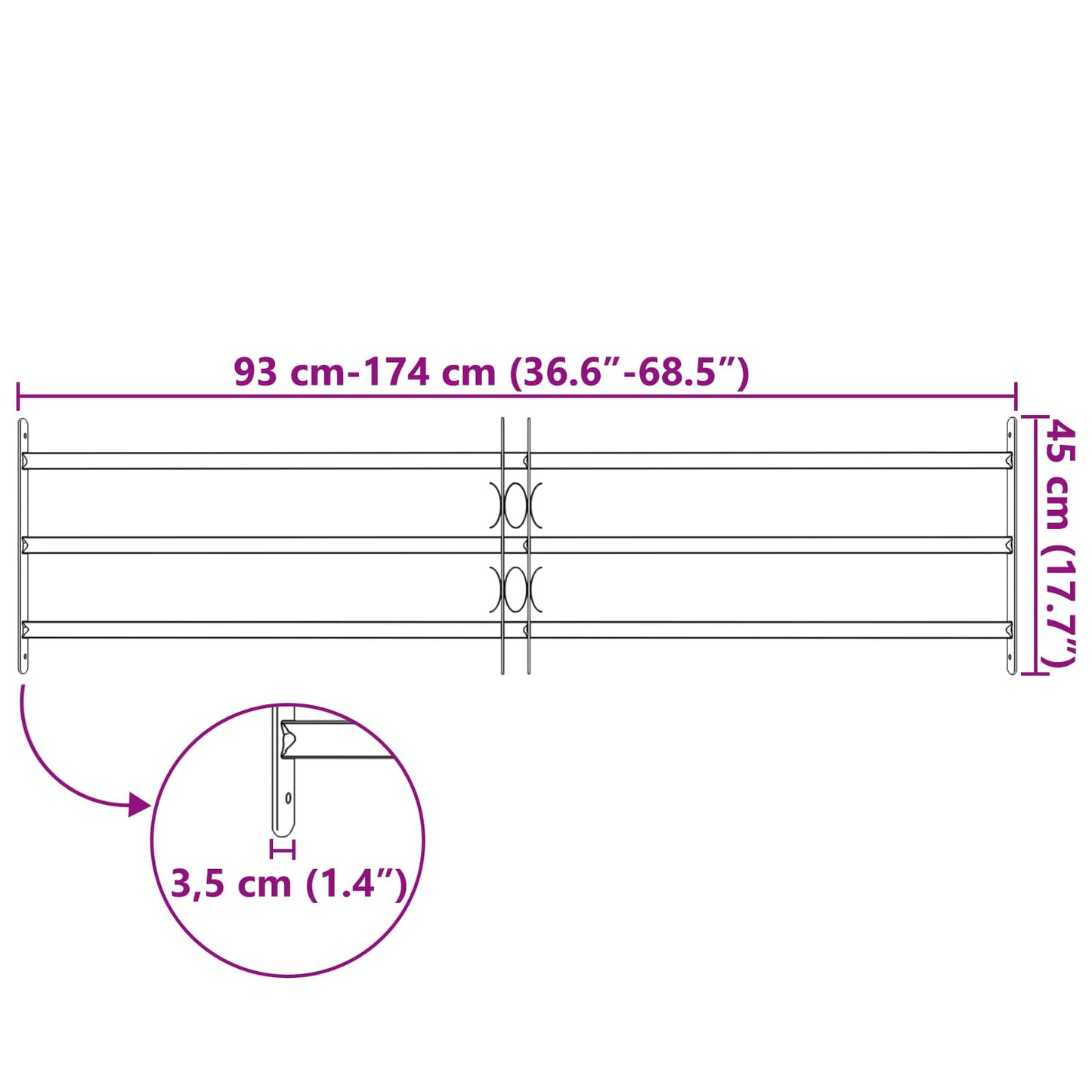 Raam Rooster 174 x 45 cm Gepoedercoat staal Zwart is nu te koop bij PeponiXL, paradijselijk wonen!