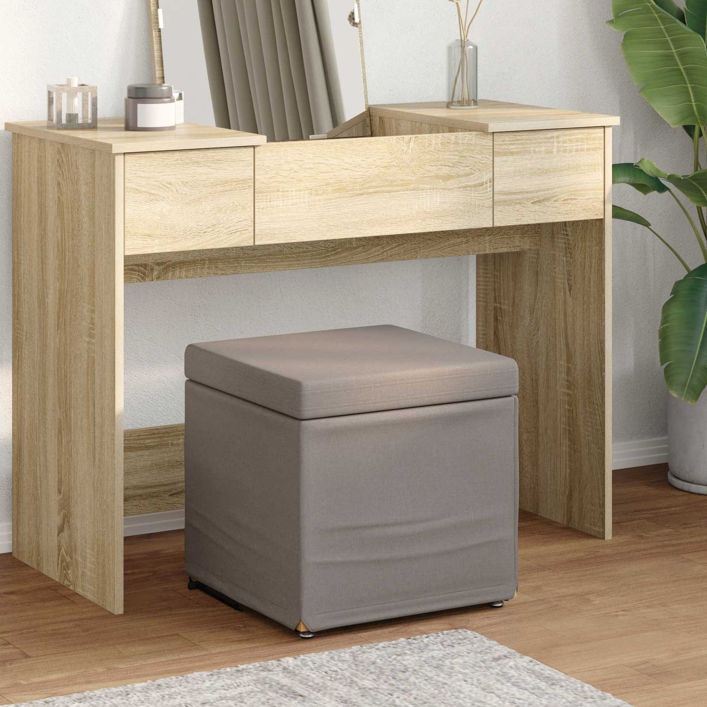 Kruk Taupe 41 x 41 x 40 cm Stof en Geëngineerd Hout is nu te koop bij PeponiXL, paradijselijk wonen!