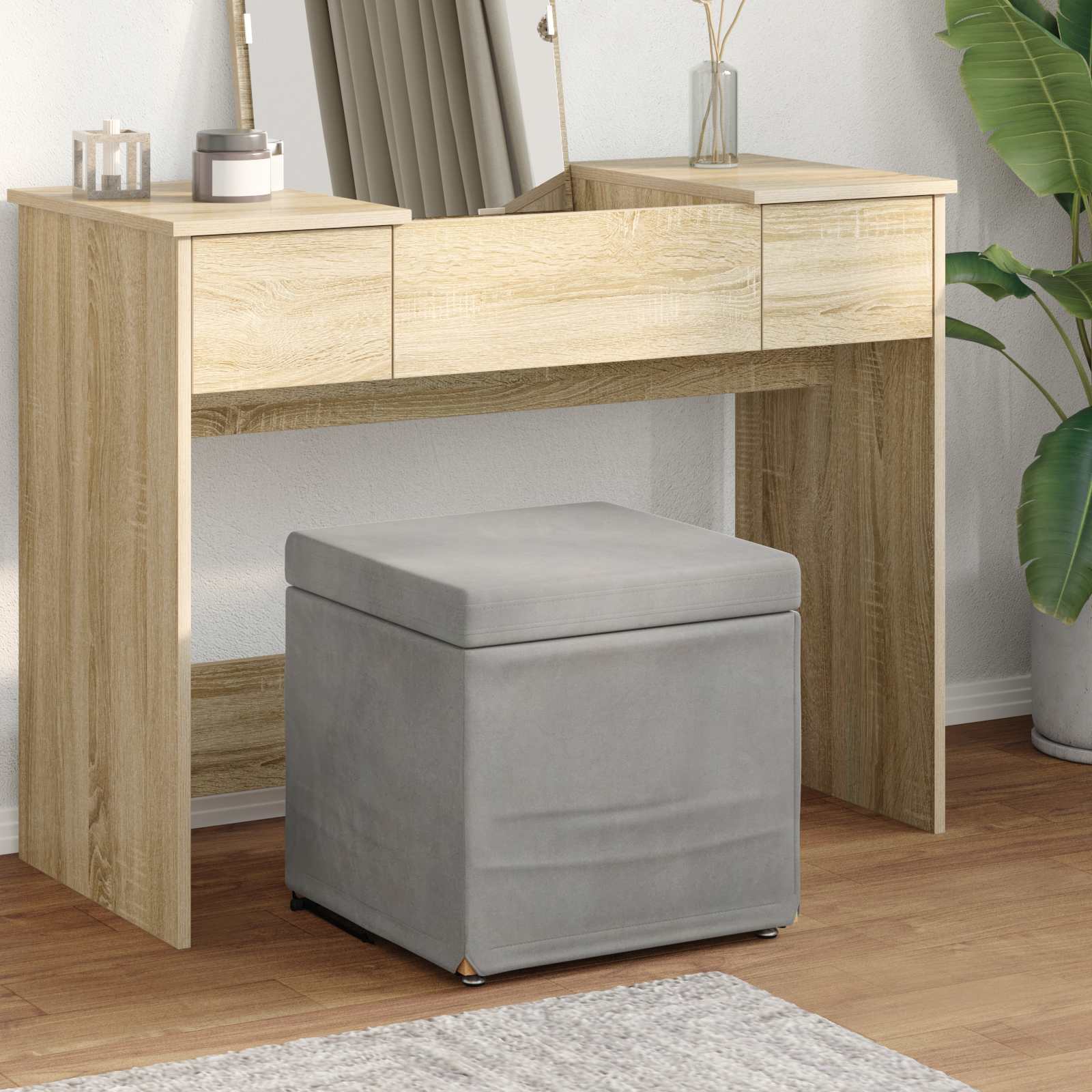 Kruk Lichtgrijs 41 x 41 x 40 cm Velvet en Gefabriceerd Hout is nu te koop bij PeponiXL, paradijselijk wonen!