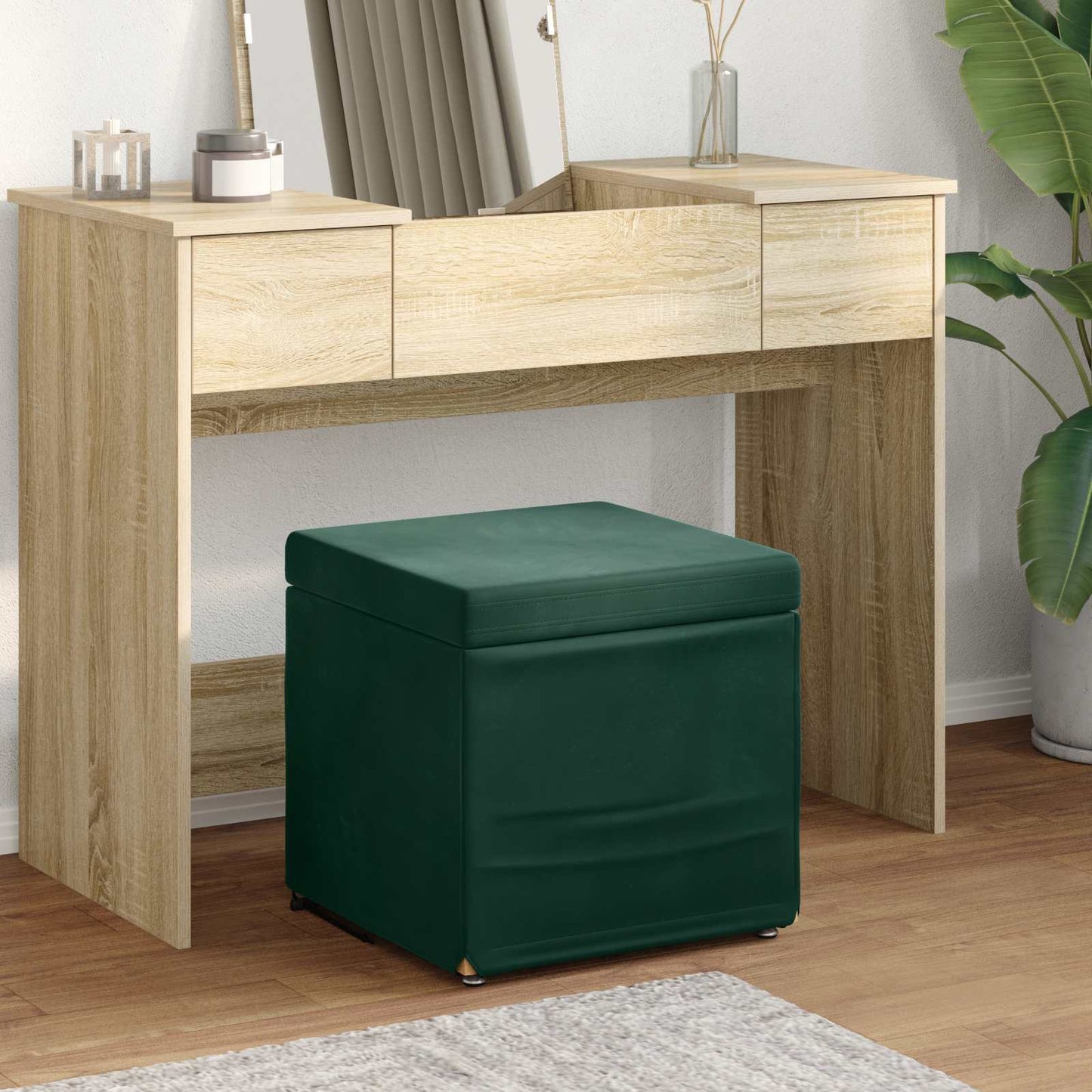 Kruk Donkergroen 41 x 41 x 40 cm Velvet en Gefabriceerd Hout is nu te koop bij PeponiXL, paradijselijk wonen!