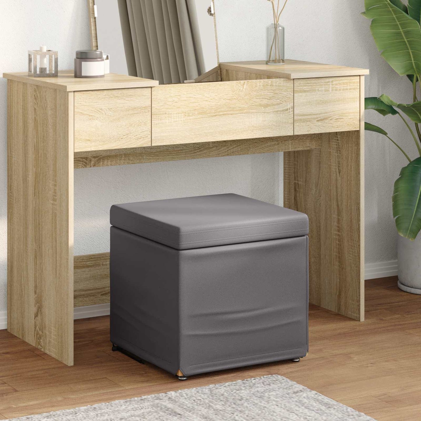 Kruk Grijs 41 x 41 x 40 cm Nepleer en Gefabriceerd Hout is nu te koop bij PeponiXL, paradijselijk wonen!