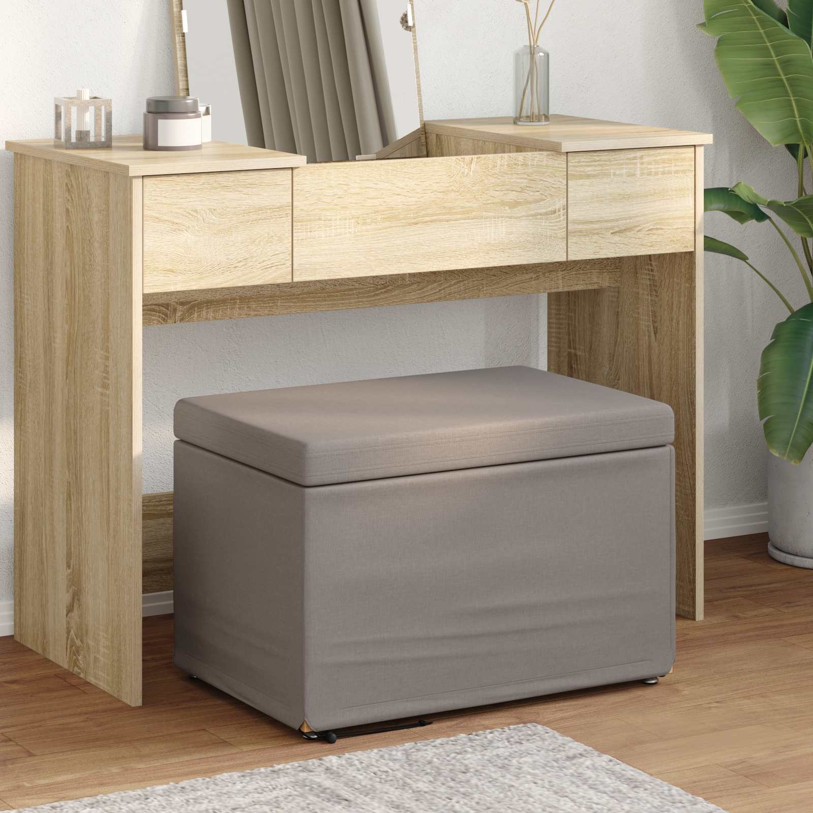 Kruk Taupe 61 x 41 x 40 cm Stof en Geëngineerd Hout is nu te koop bij PeponiXL, paradijselijk wonen!