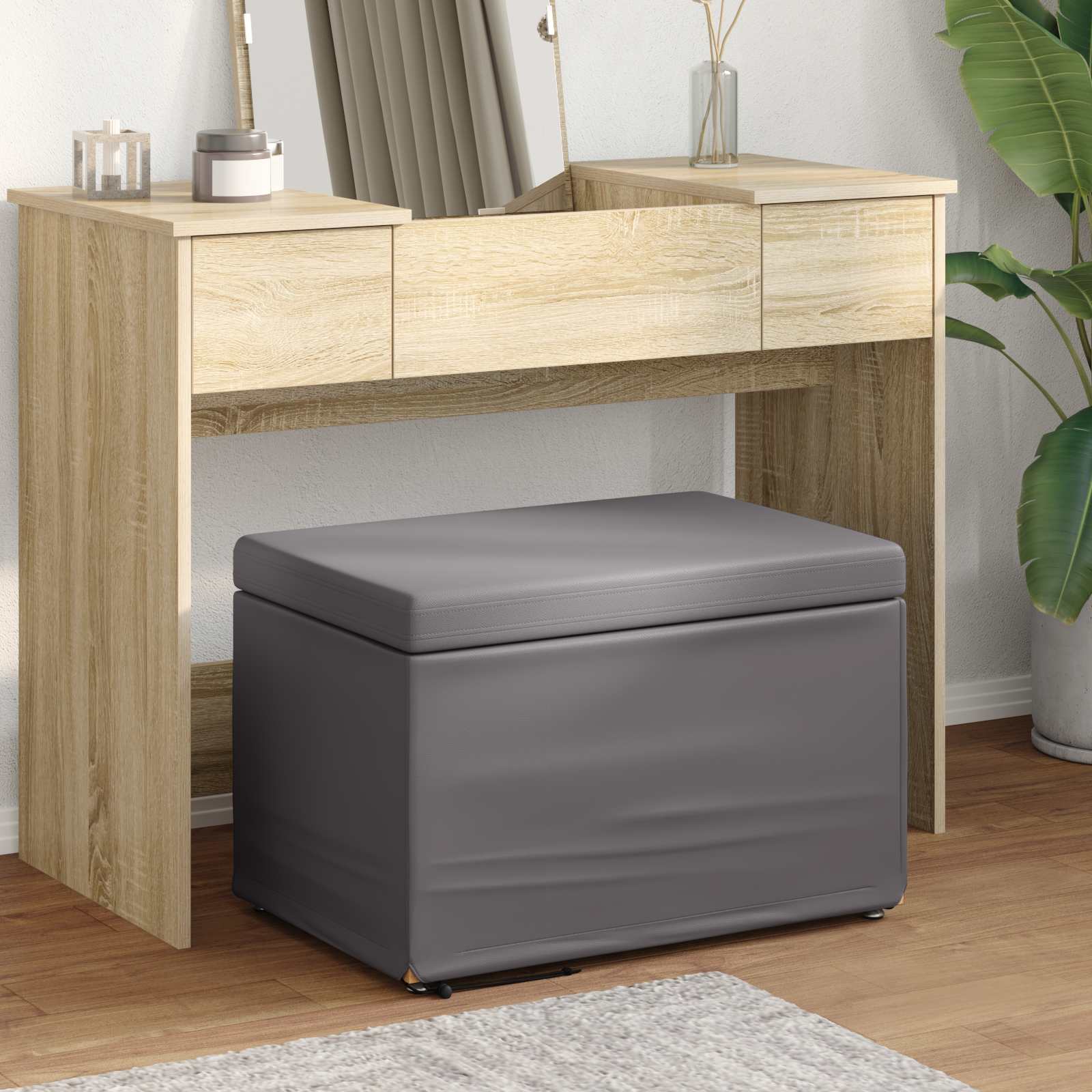 Kruk Grijs 61 x 41 x 40 cm Nepleer en Gefabriceerd Hout is nu te koop bij PeponiXL, paradijselijk wonen!