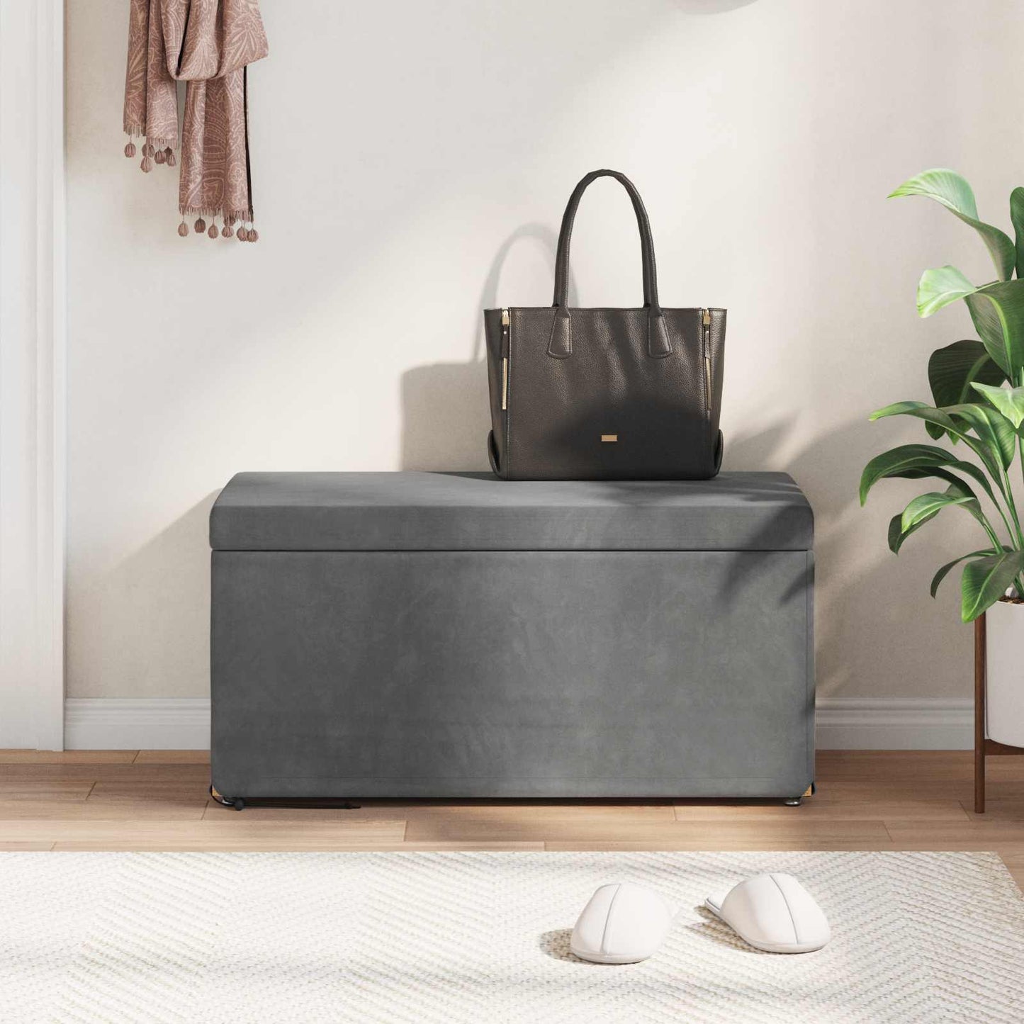 Kruk Donkergrijs 81 x 41 x 40 cm Velvet en Gefabriceerd Hout is nu te koop bij PeponiXL, paradijselijk wonen!