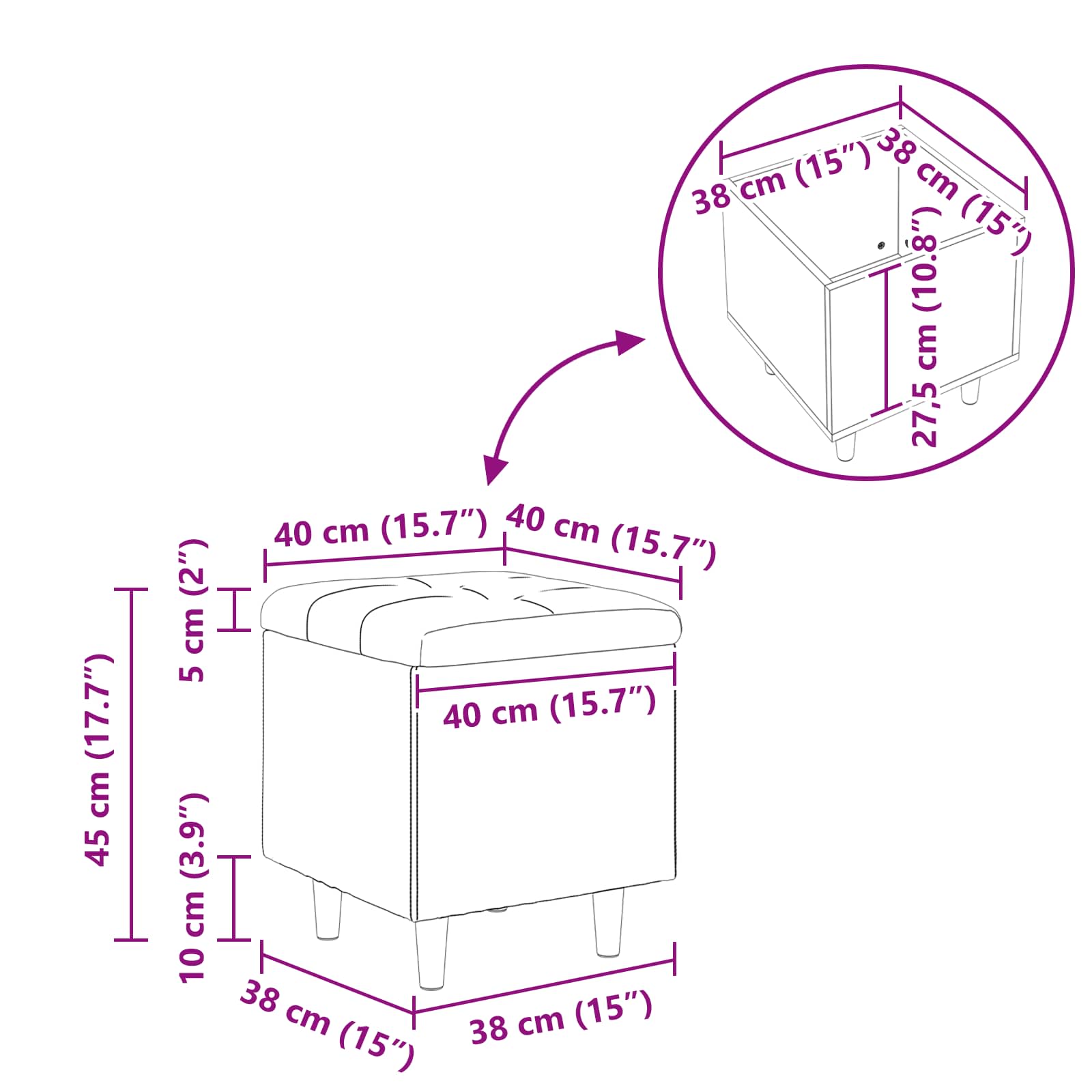Opslagottoman met kussen Donkergrijs 40 x 40 x 45 cm Stof is nu te koop bij PeponiXL, paradijselijk wonen!