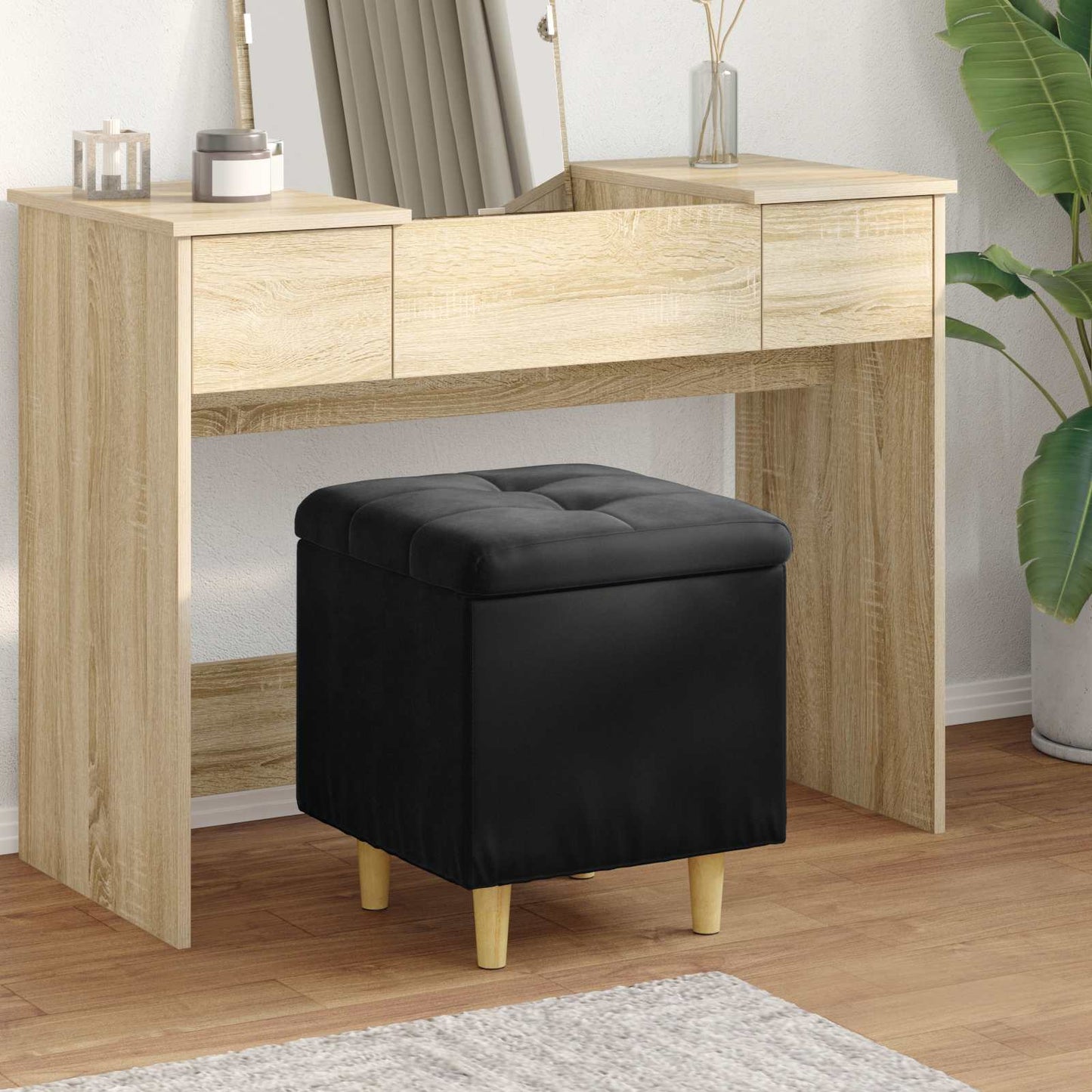 Opslagottoman met kussen Zwart 40 x 40 x 45 cm Fluweel is nu te koop bij PeponiXL, paradijselijk wonen!