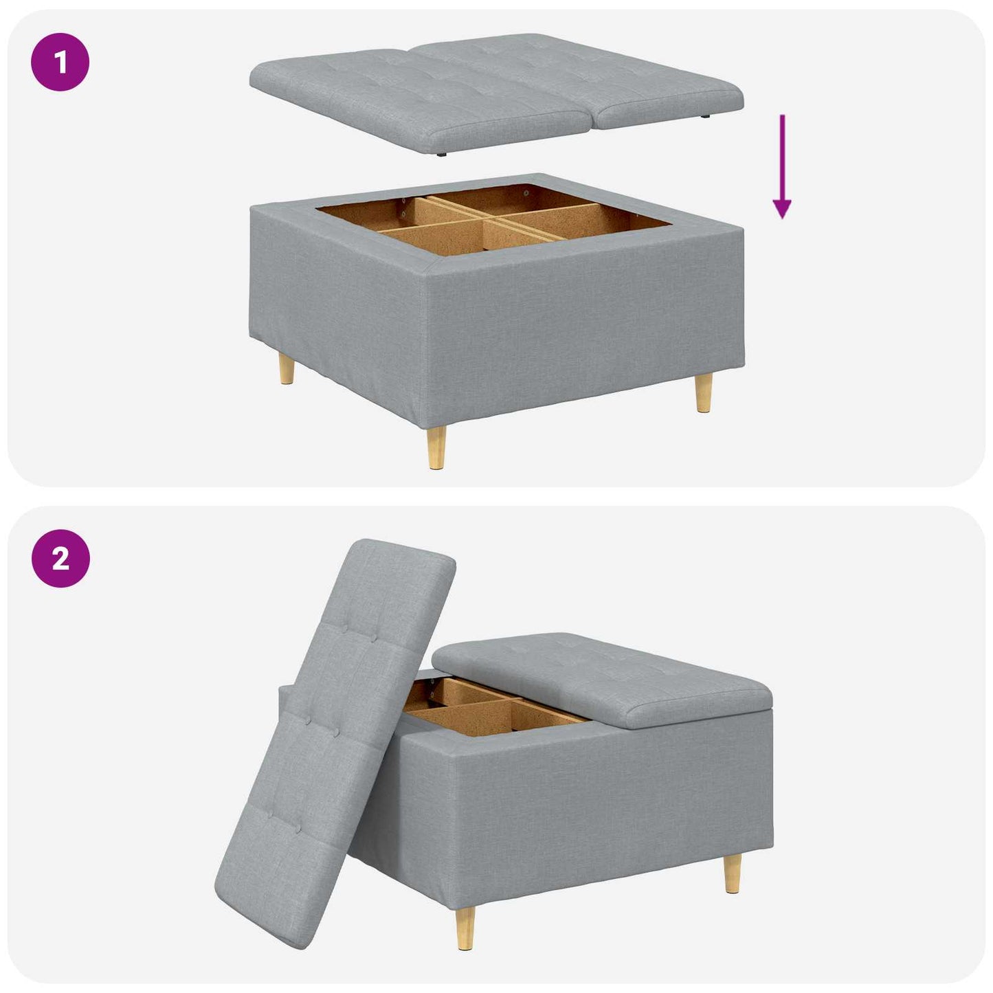 Opslagottoman met kussen Lichtgrijs 80 x 80 x 45 cm Stof is nu te koop bij PeponiXL, paradijselijk wonen!