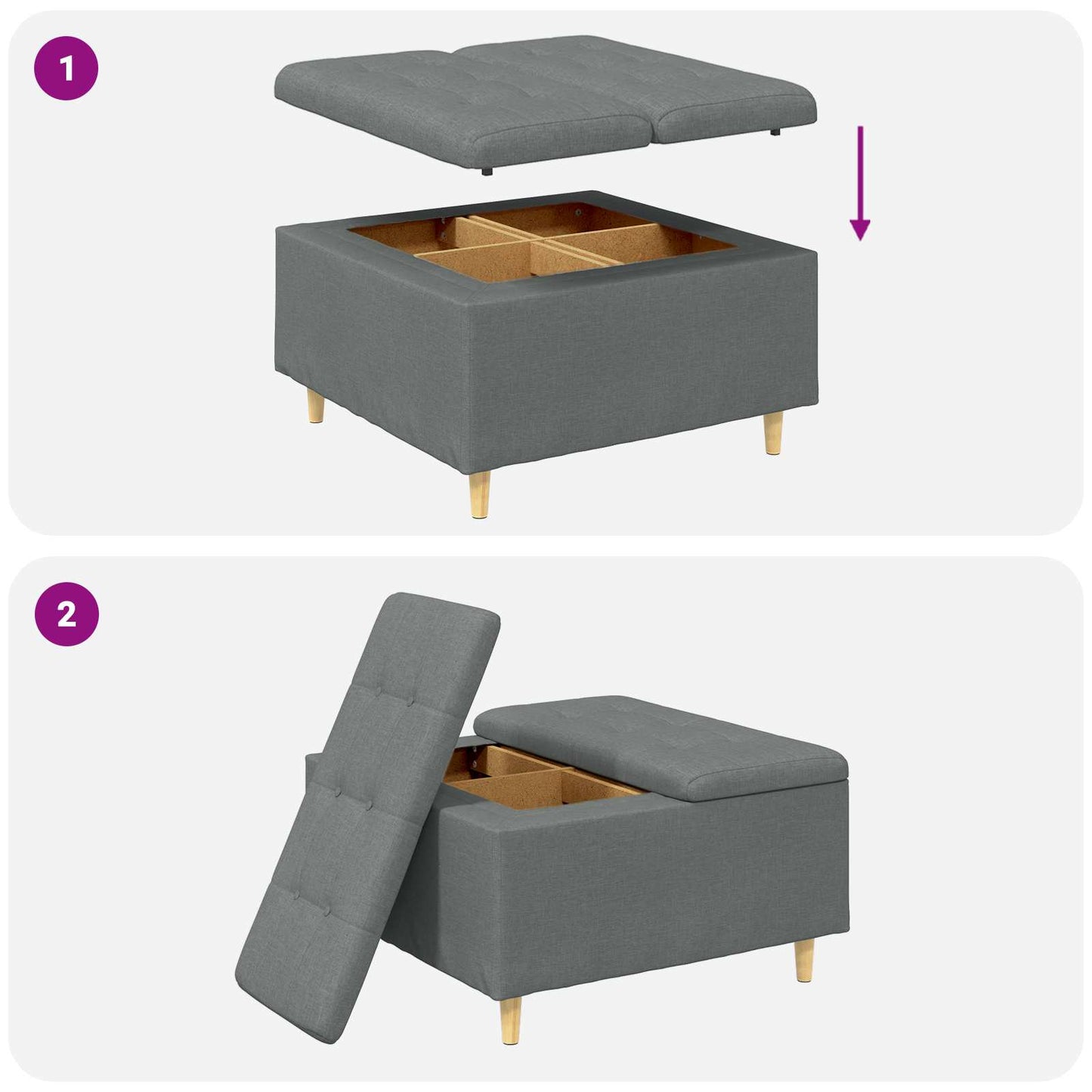 Opslagottoman met kussen Donkergrijs 80 x 80 x 45 cm Stof is nu te koop bij PeponiXL, paradijselijk wonen!