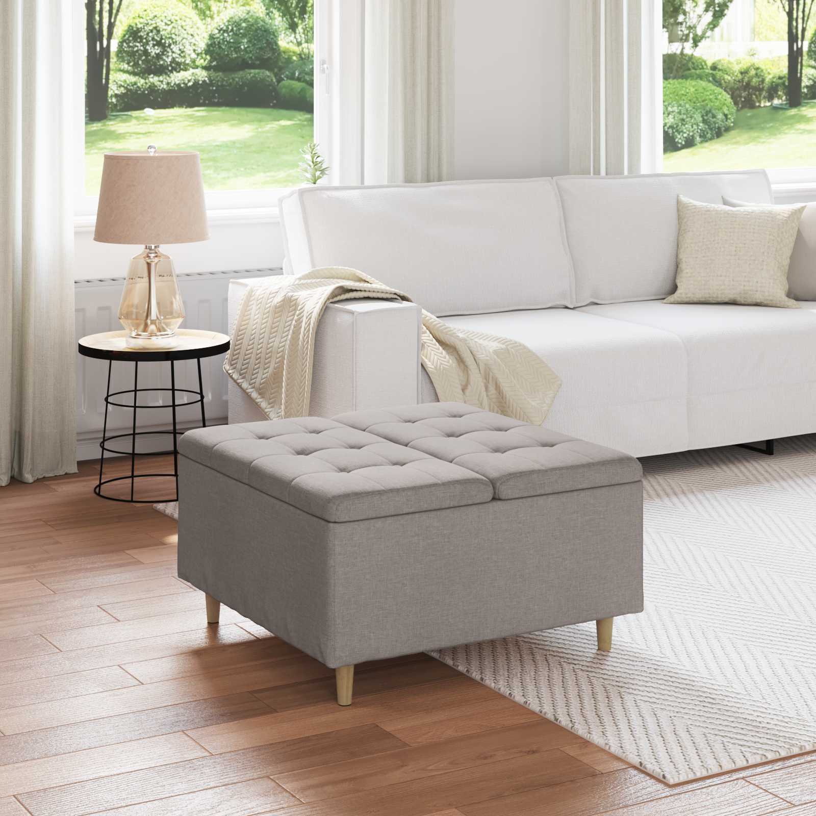 Opslagottoman met kussen Taupe 80 x 80 x 45 cm Stof is nu te koop bij PeponiXL, paradijselijk wonen!