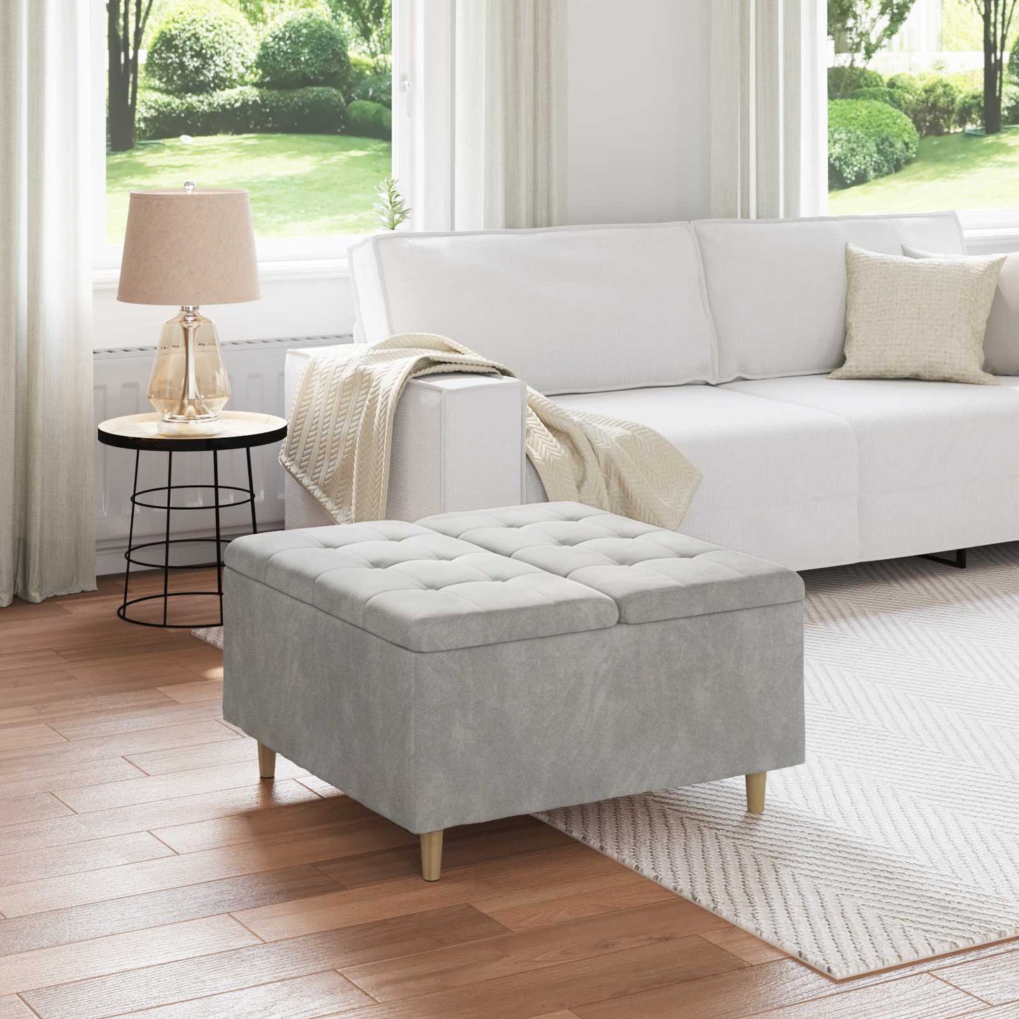 Opslagottoman met kussen Lichtgrijs 80 x 80 x 45 cm Fluweel is nu te koop bij PeponiXL, paradijselijk wonen!