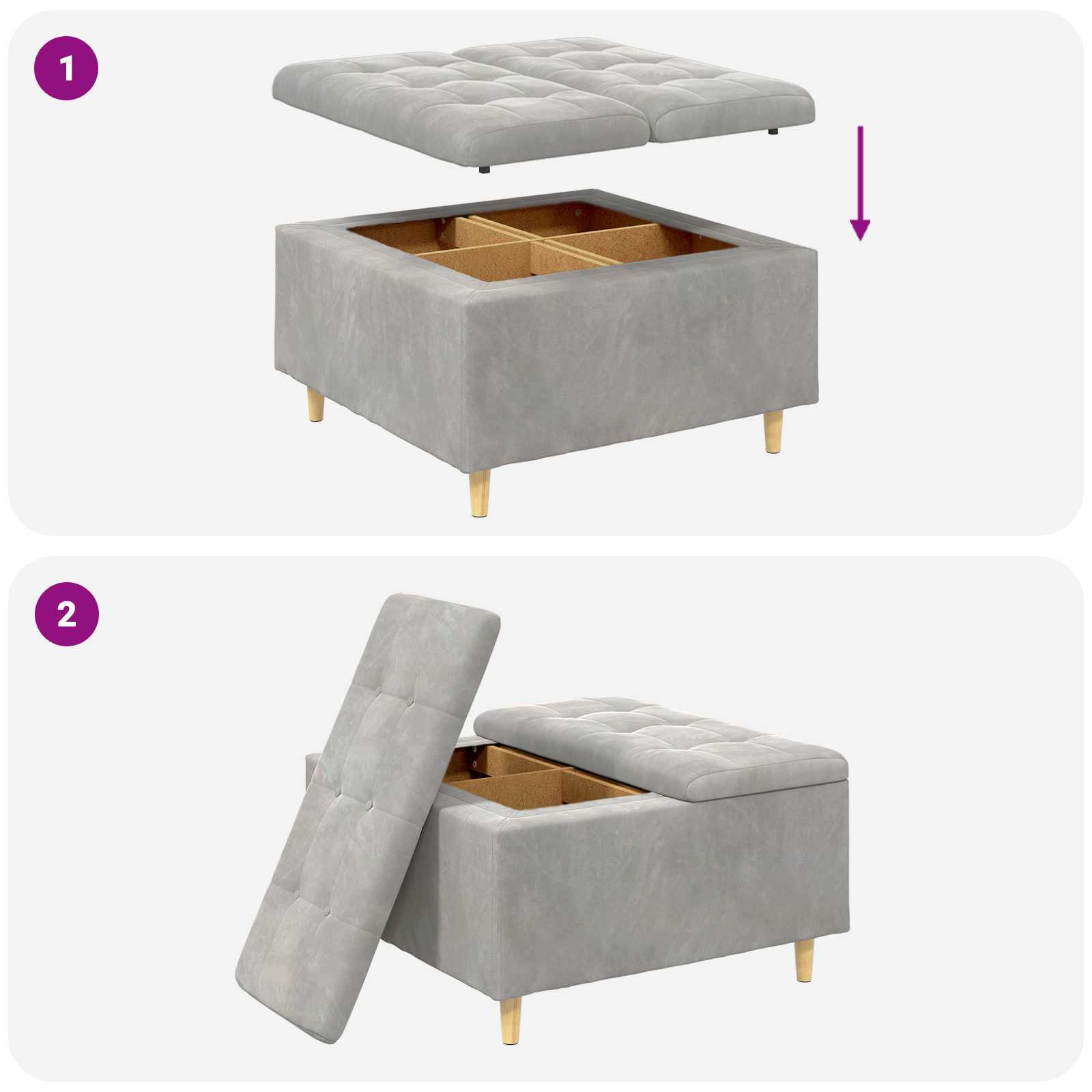 Opslagottoman met kussen Lichtgrijs 80 x 80 x 45 cm Fluweel is nu te koop bij PeponiXL, paradijselijk wonen!