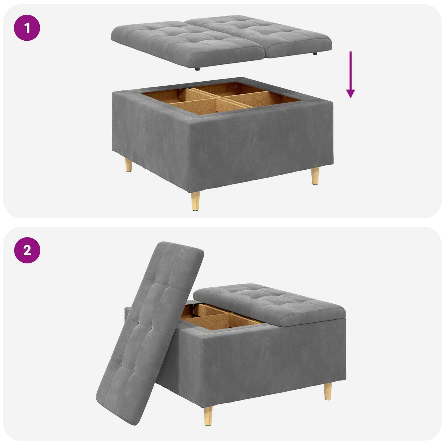 Opslagottoman met kussen Donkergrijs 80 x 80 x 45 cm Fluweel is nu te koop bij PeponiXL, paradijselijk wonen!