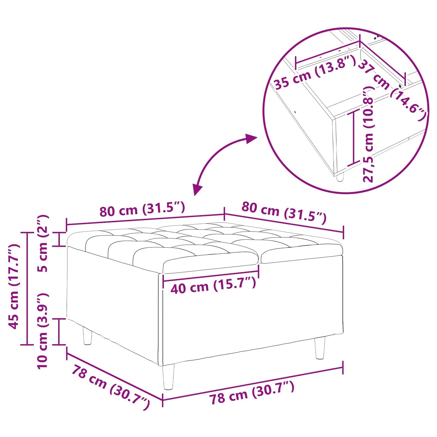 Opslagottoman met kussen Roze 80 x 80 x 45 cm Fluweel is nu te koop bij PeponiXL, paradijselijk wonen!