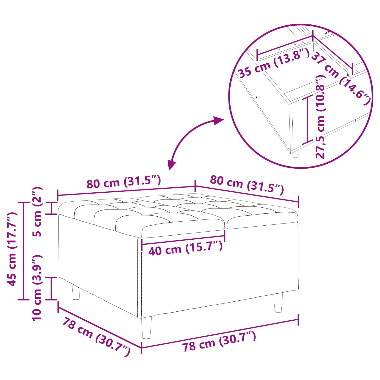 Opslagottoman met kussen Roze 80 x 80 x 45 cm Fluweel is nu te koop bij PeponiXL, paradijselijk wonen!