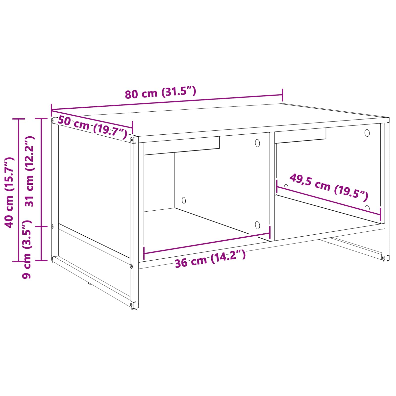 Salontafel Zwart Eiken 80 x 50 x 40 cm Bewerkt hout is nu te koop bij PeponiXL, paradijselijk wonen!