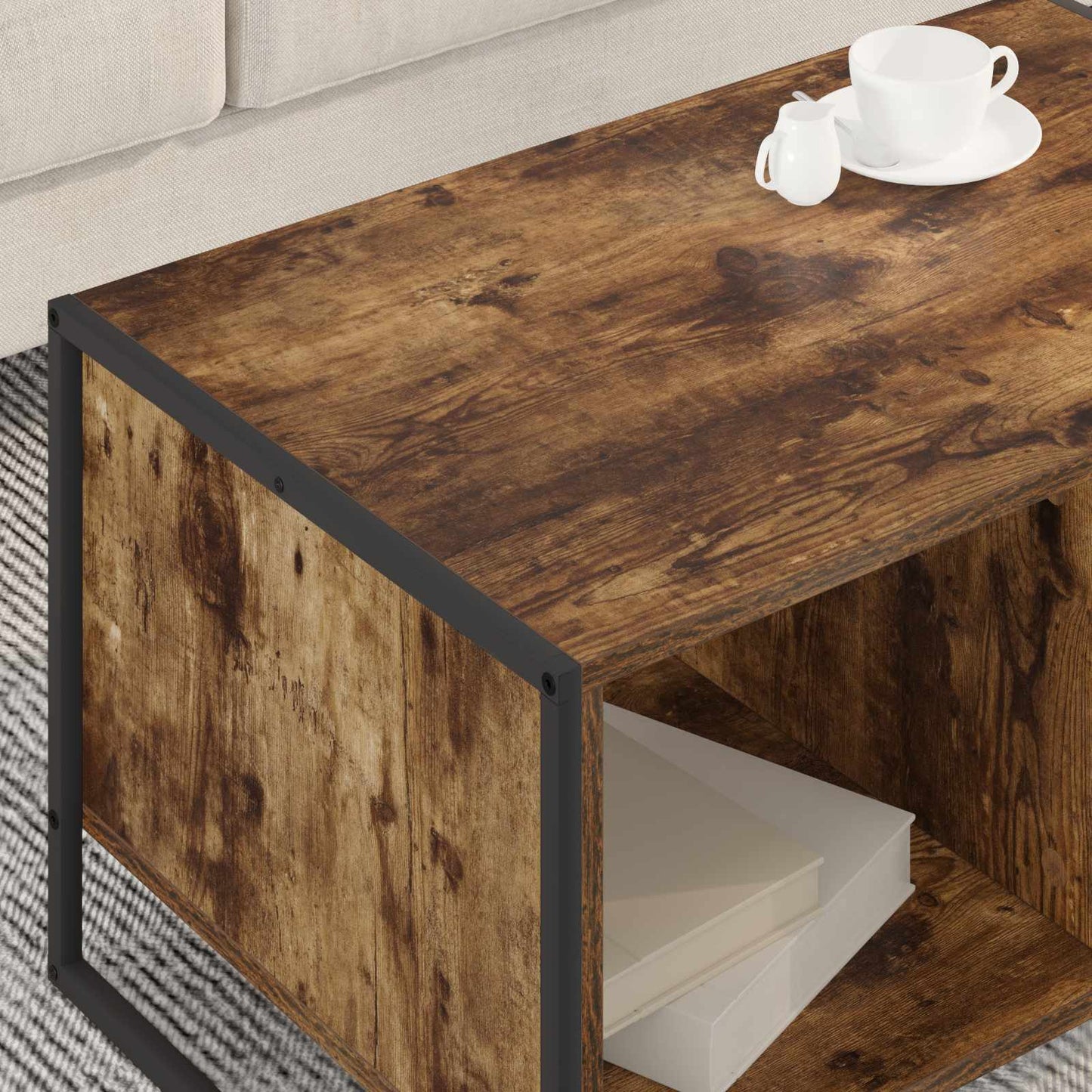 Salontafel Rook Eik 80 x 50 x 40 cm Bewerkt hout is nu te koop bij PeponiXL, paradijselijk wonen!
