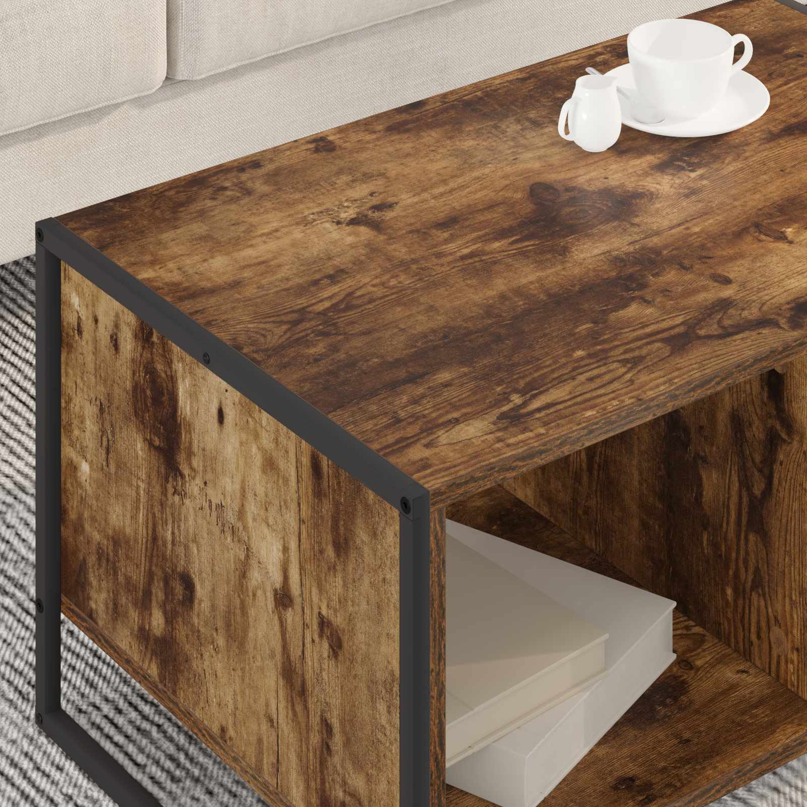 Salontafel Rook Eik 80 x 50 x 40 cm Bewerkt hout is nu te koop bij PeponiXL, paradijselijk wonen!