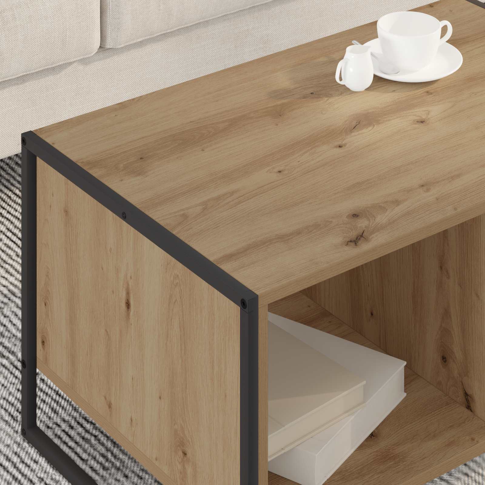 Salontafel Ambachtelijk eiken 80 x 50 x 40 cm Bewerkt hout is nu te koop bij PeponiXL, paradijselijk wonen!