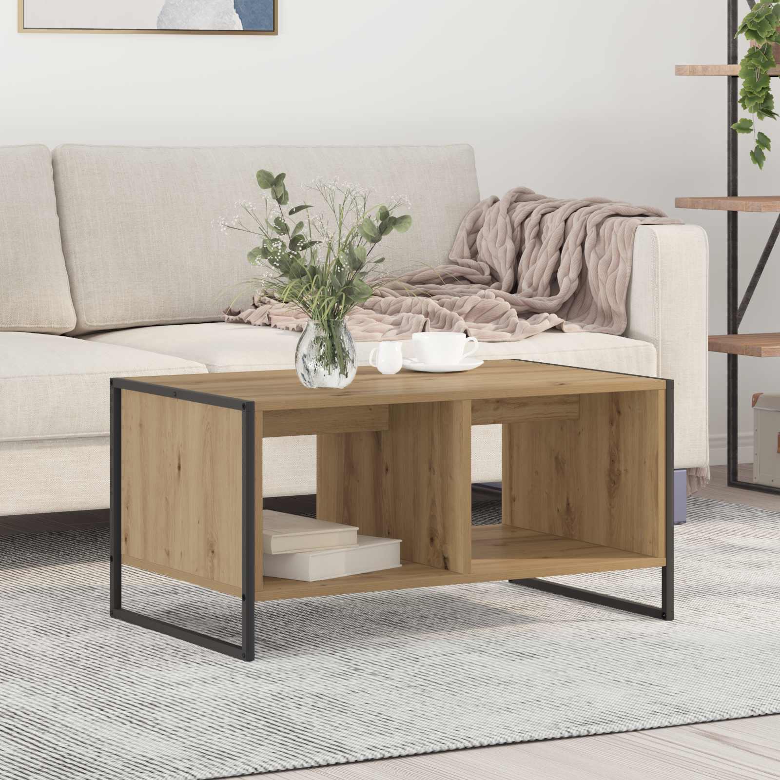 Salontafel Ambachtelijk eiken 80 x 50 x 40 cm Bewerkt hout is nu te koop bij PeponiXL, paradijselijk wonen!