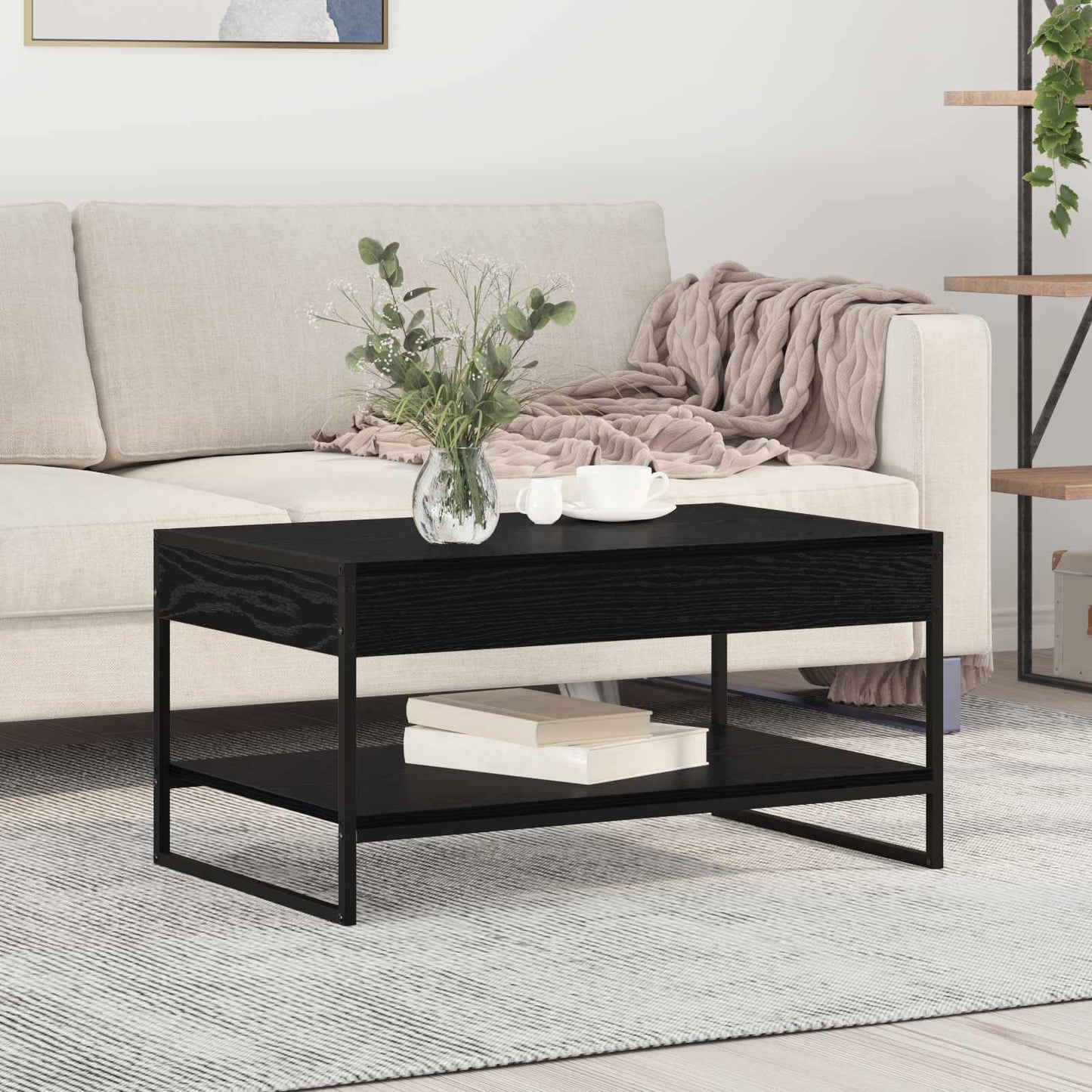 Salontafel Zwart Eiken 80 x 50 x 40 cm Bewerkt hout is nu te koop bij PeponiXL, paradijselijk wonen!