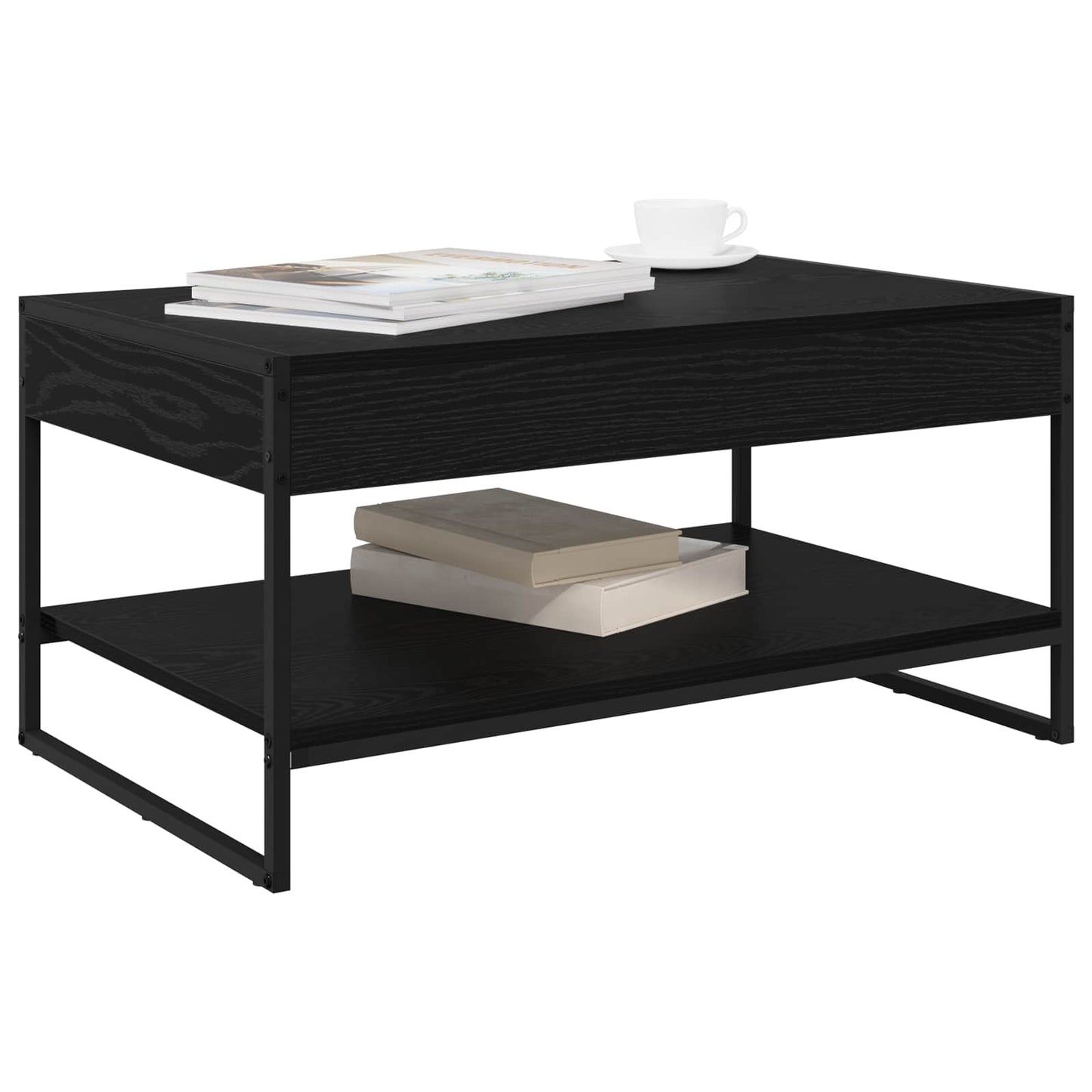 Salontafel Zwart Eiken 80 x 50 x 40 cm Bewerkt hout is nu te koop bij PeponiXL, paradijselijk wonen!