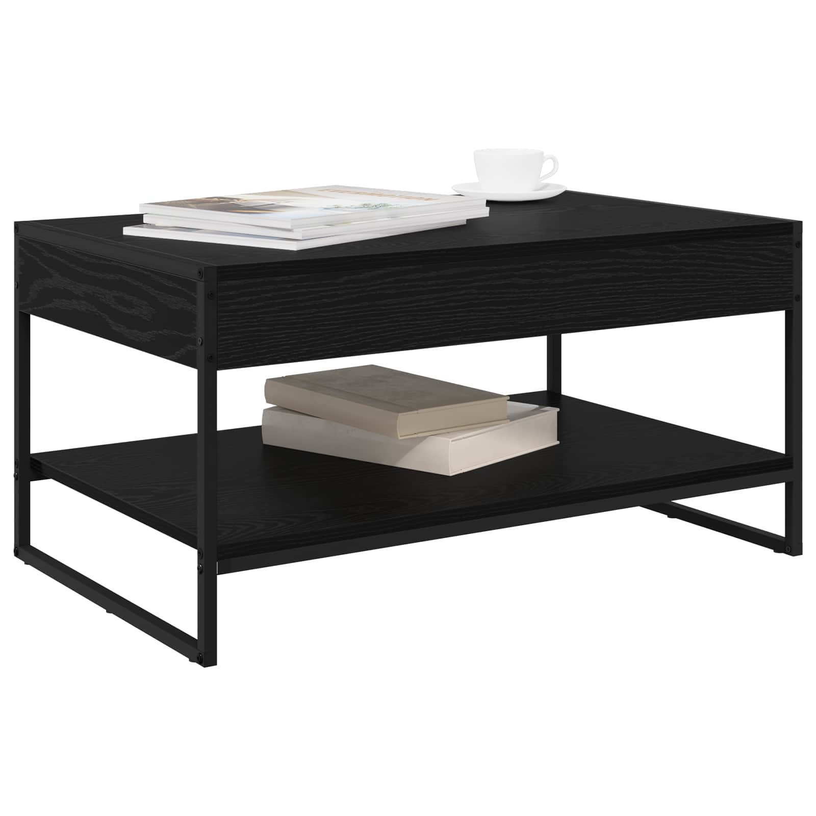 Salontafel Zwart Eiken 80 x 50 x 40 cm Bewerkt hout is nu te koop bij PeponiXL, paradijselijk wonen!