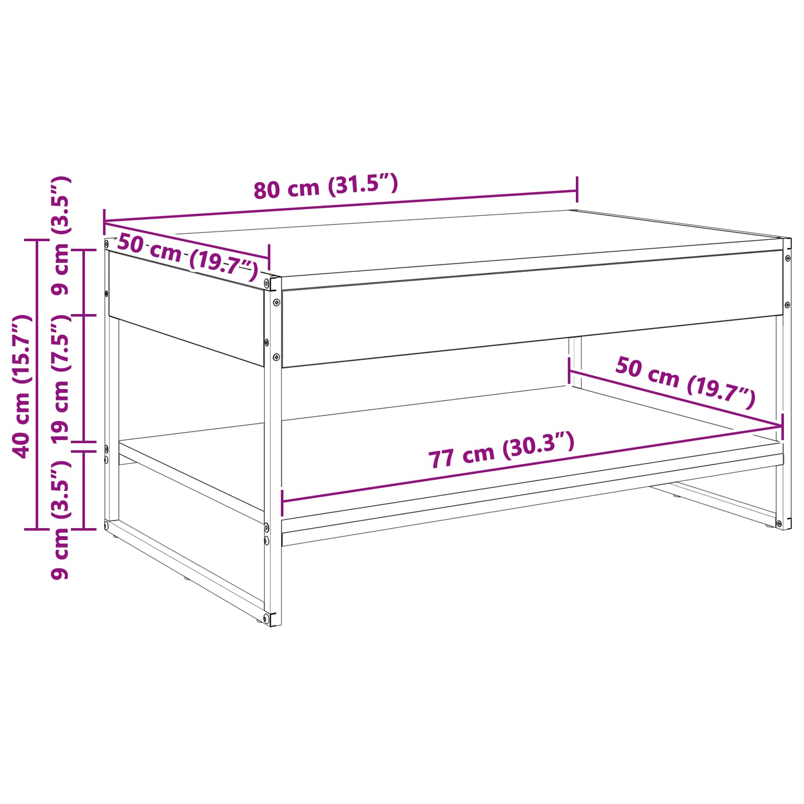 Salontafel Zwart Eiken 80 x 50 x 40 cm Bewerkt hout is nu te koop bij PeponiXL, paradijselijk wonen!