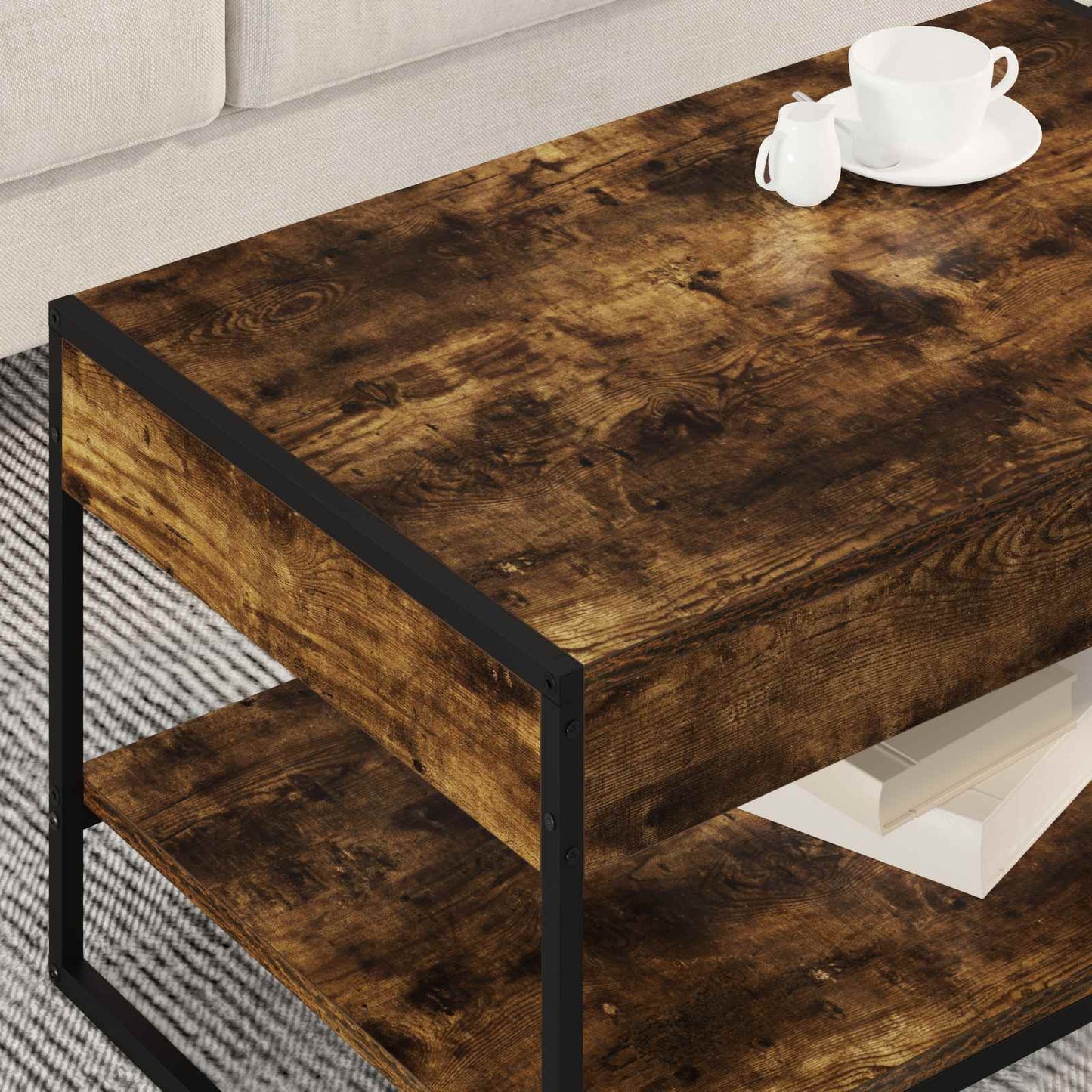 Salontafel Rook Eik 80 x 50 x 40 cm Bewerkt hout is nu te koop bij PeponiXL, paradijselijk wonen!