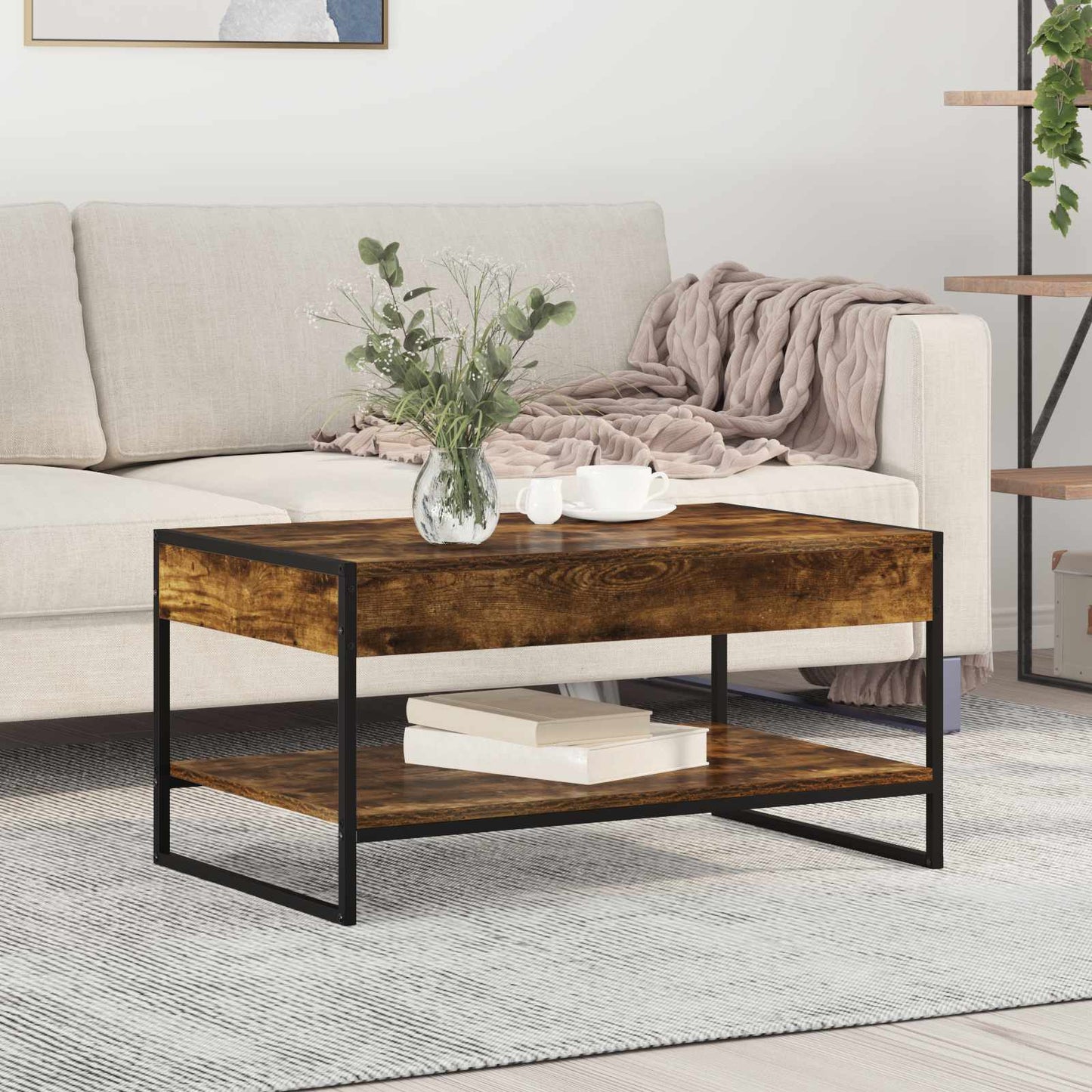 Salontafel Rook Eik 80 x 50 x 40 cm Bewerkt hout is nu te koop bij PeponiXL, paradijselijk wonen!