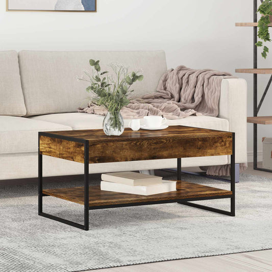 Salontafel Rook Eik 80 x 50 x 40 cm Bewerkt hout is nu te koop bij PeponiXL, paradijselijk wonen!