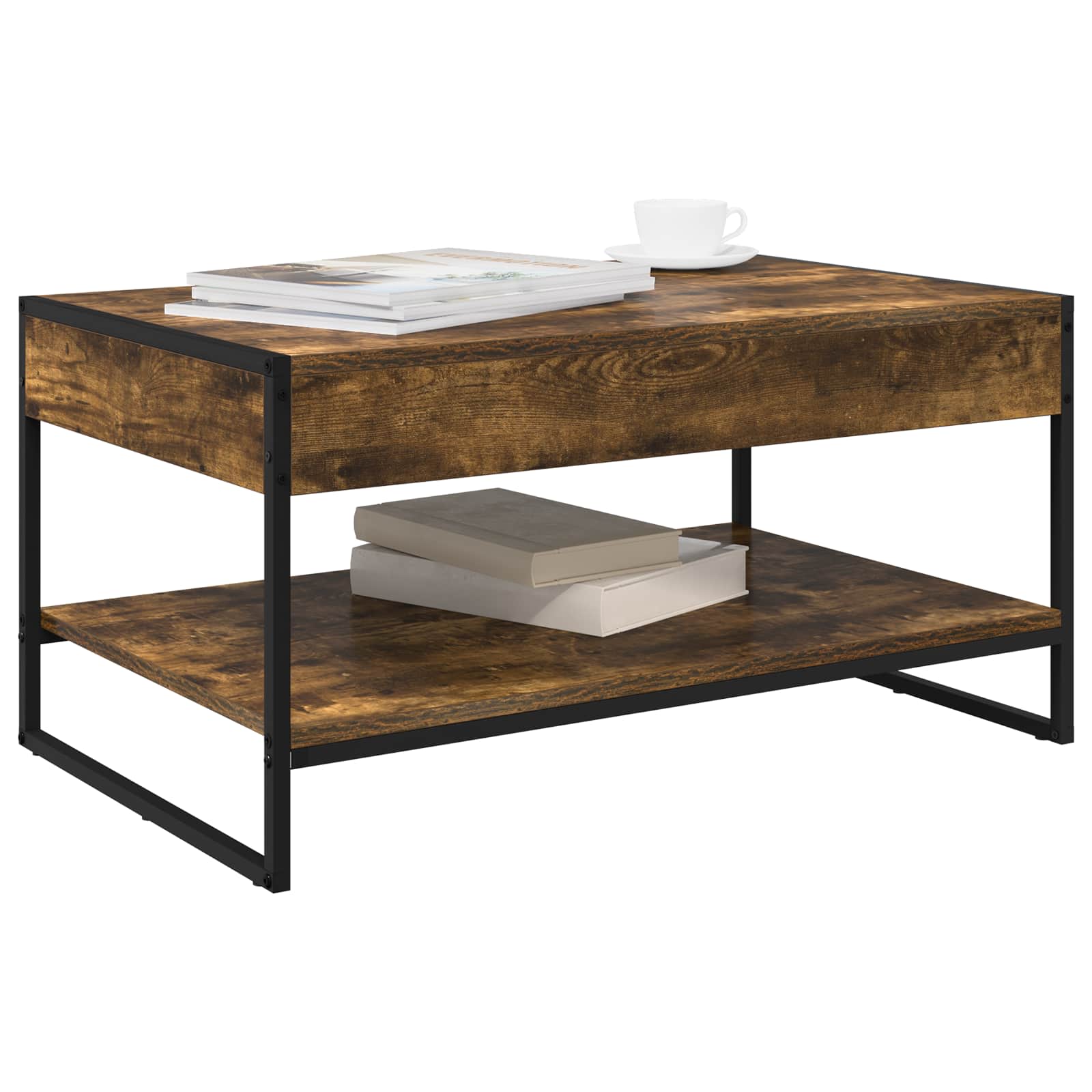 Salontafel Rook Eik 80 x 50 x 40 cm Bewerkt hout is nu te koop bij PeponiXL, paradijselijk wonen!