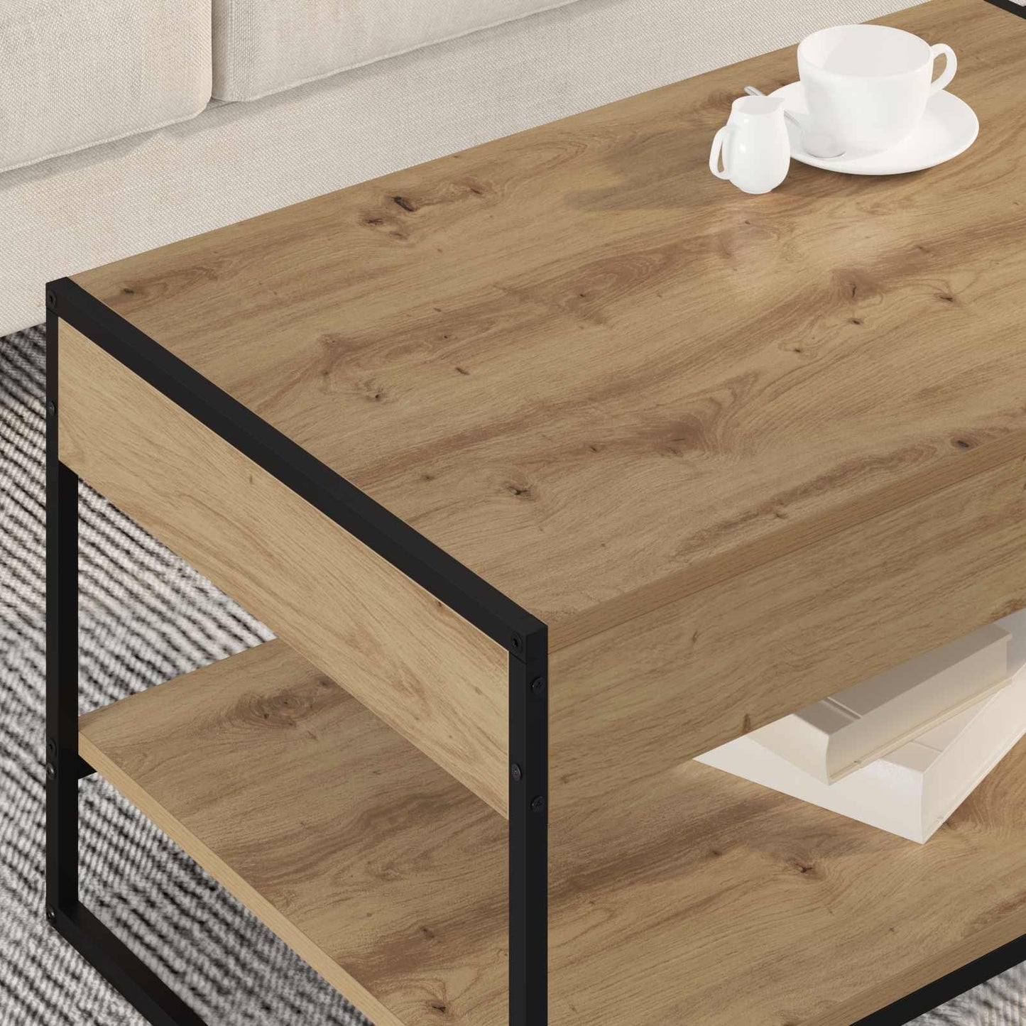 Salontafel Ambachtelijk eiken 80 x 50 x 40 cm Bewerkt hout is nu te koop bij PeponiXL, paradijselijk wonen!