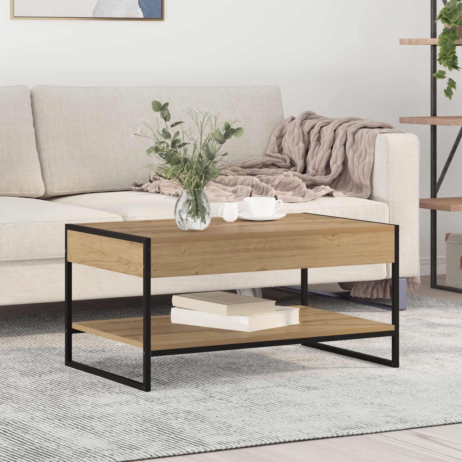Salontafel Ambachtelijk eiken 80 x 50 x 40 cm Bewerkt hout is nu te koop bij PeponiXL, paradijselijk wonen!