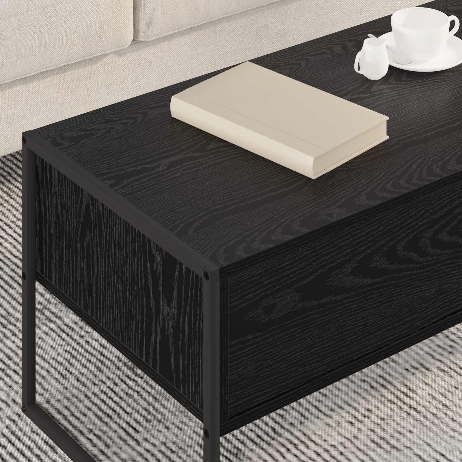 Salontafel met lade Zwart Eiken 100 x 46 x 40 cm Bewerkt hout is nu te koop bij PeponiXL, paradijselijk wonen!