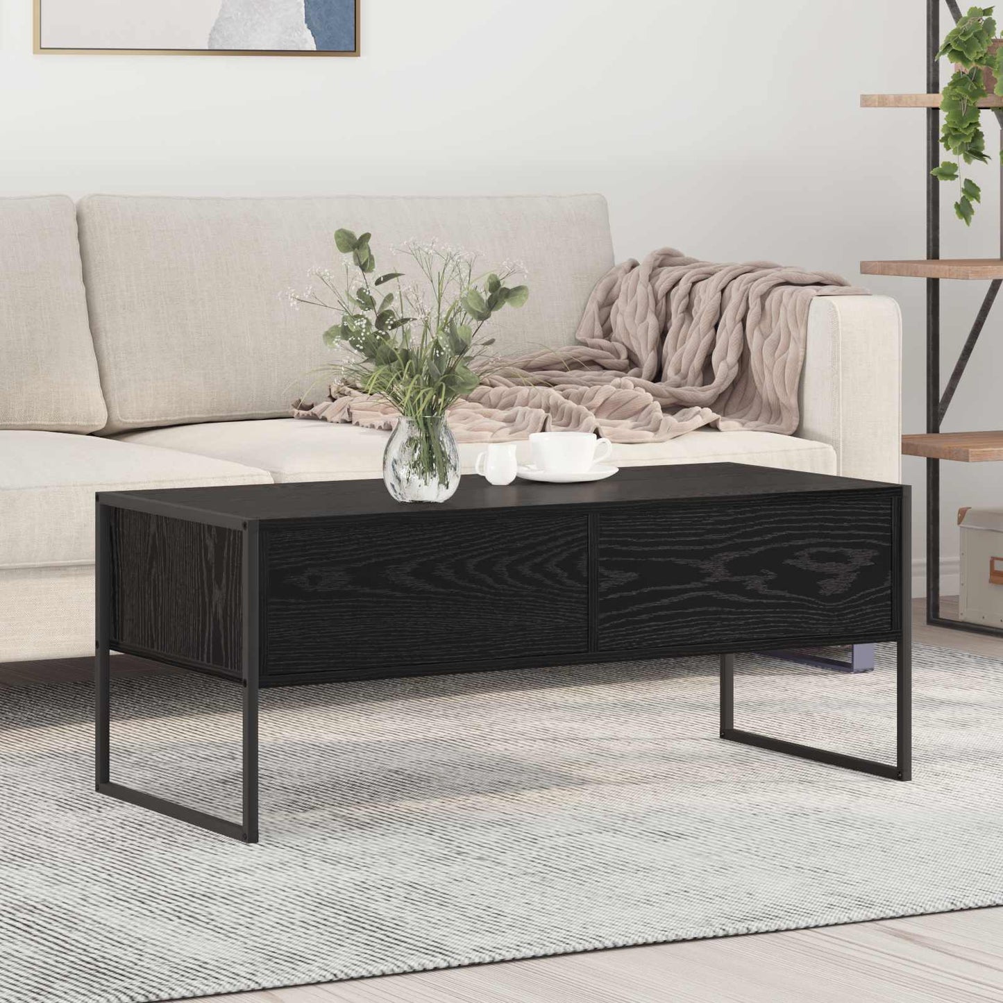 Salontafel met lade Zwart Eiken 100 x 46 x 40 cm Bewerkt hout is nu te koop bij PeponiXL, paradijselijk wonen!