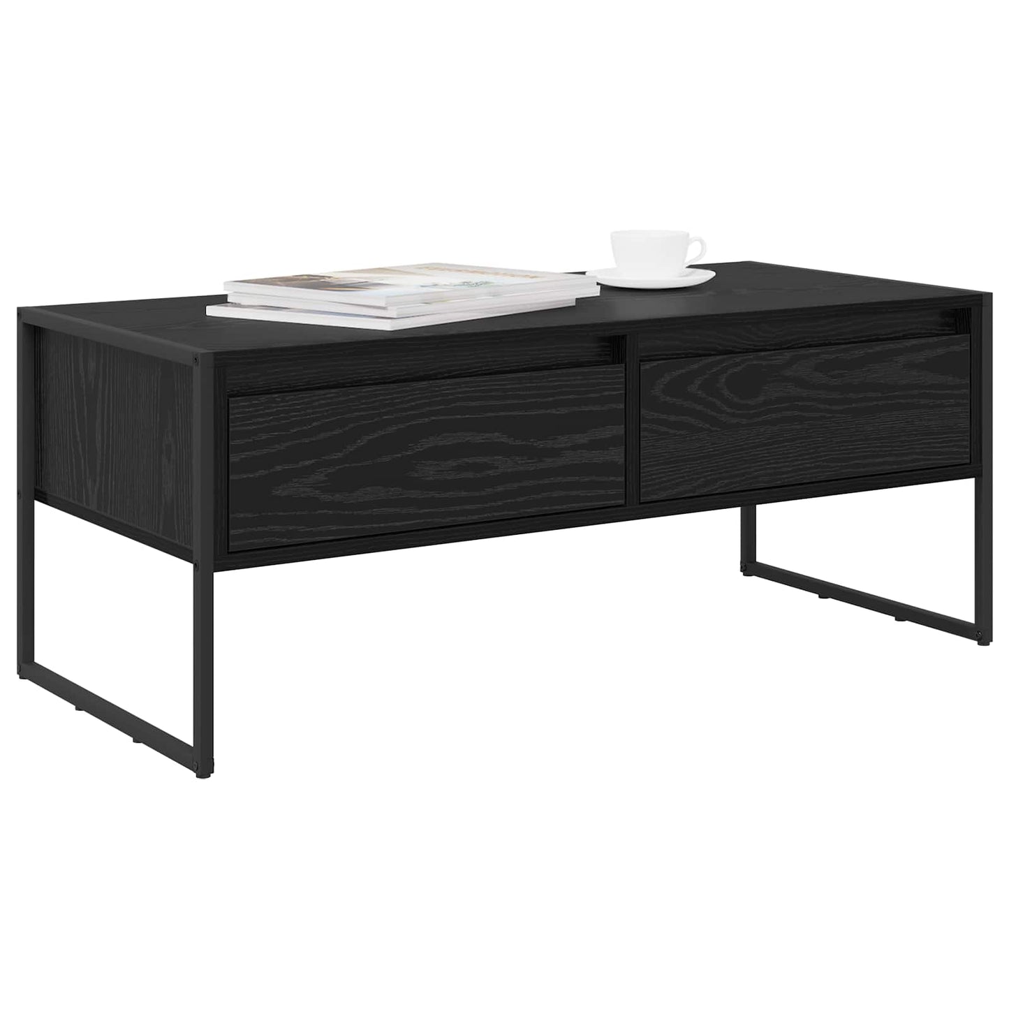 Salontafel met lade Zwart Eiken 100 x 46 x 40 cm Bewerkt hout is nu te koop bij PeponiXL, paradijselijk wonen!