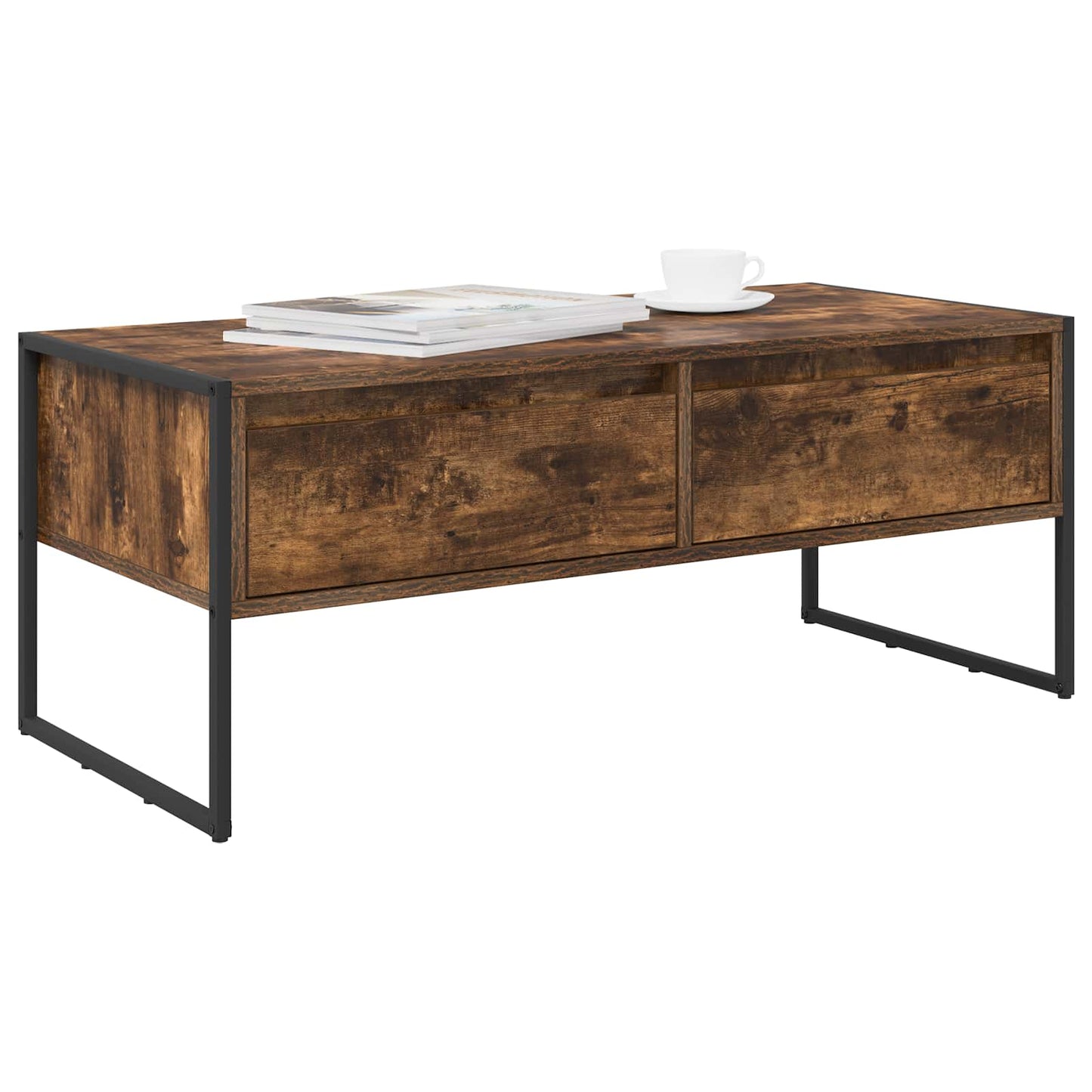 Salontafel met lade Rook Eik 100 x 46 x 40 cm Bewerkt hout is nu te koop bij PeponiXL, paradijselijk wonen!