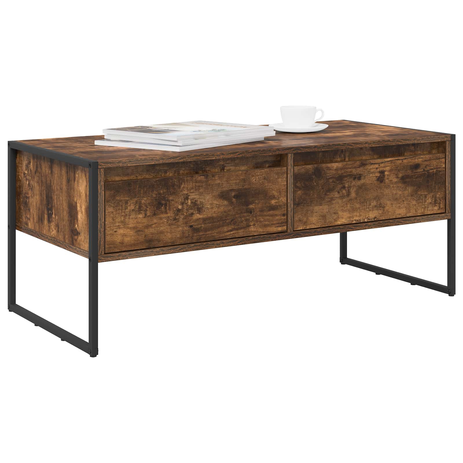 Salontafel met lade Rook Eik 100 x 46 x 40 cm Bewerkt hout is nu te koop bij PeponiXL, paradijselijk wonen!