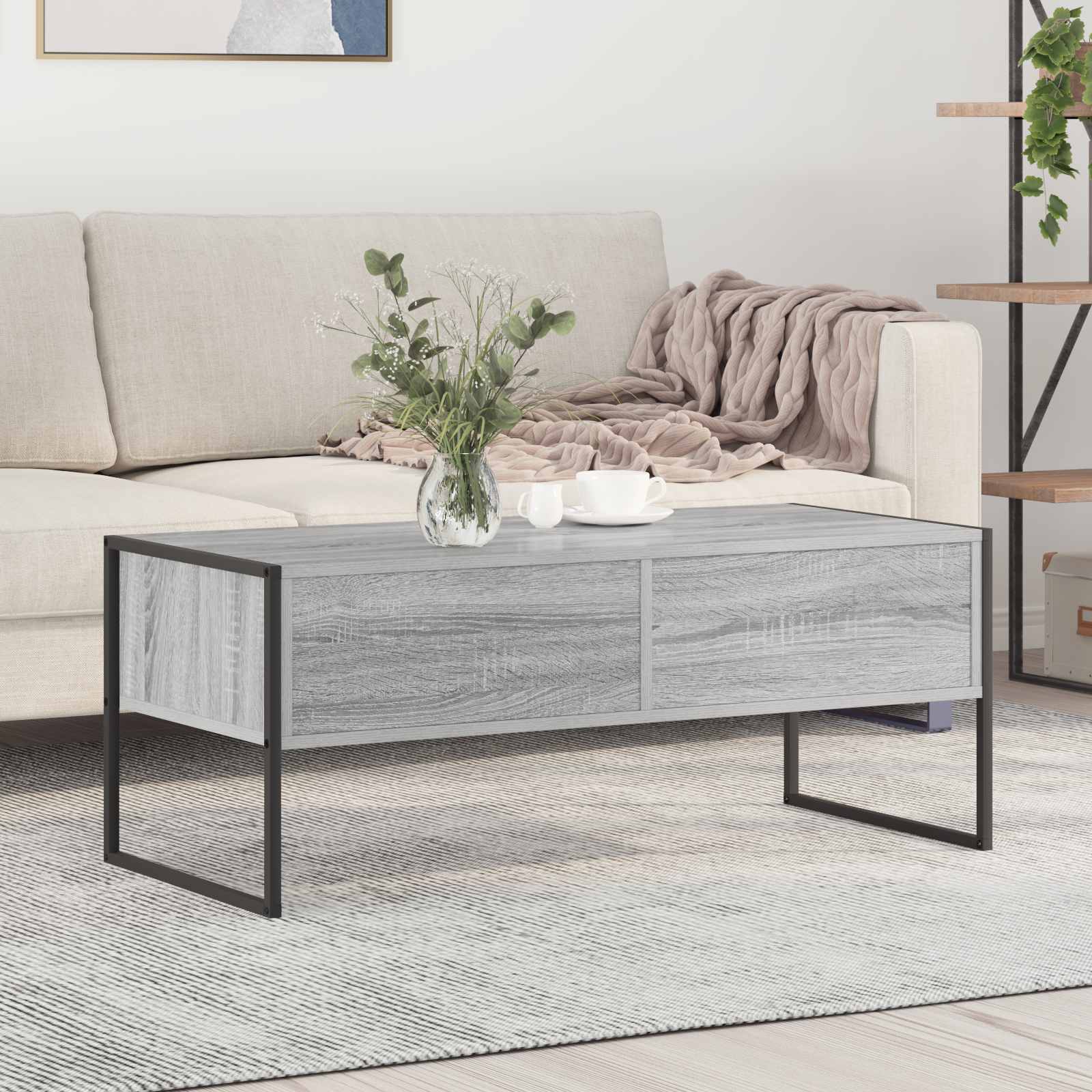 Salontafel met lade Grijs Sonoma 100 x 46 x 40 cm Bewerkt hout is nu te koop bij PeponiXL, paradijselijk wonen!
