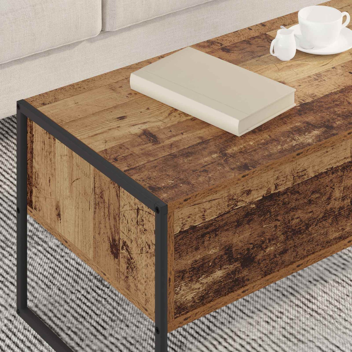 Salontafel met lade Oud Hout 100 x 46 x 40 cm Bewerkt hout is nu te koop bij PeponiXL, paradijselijk wonen!