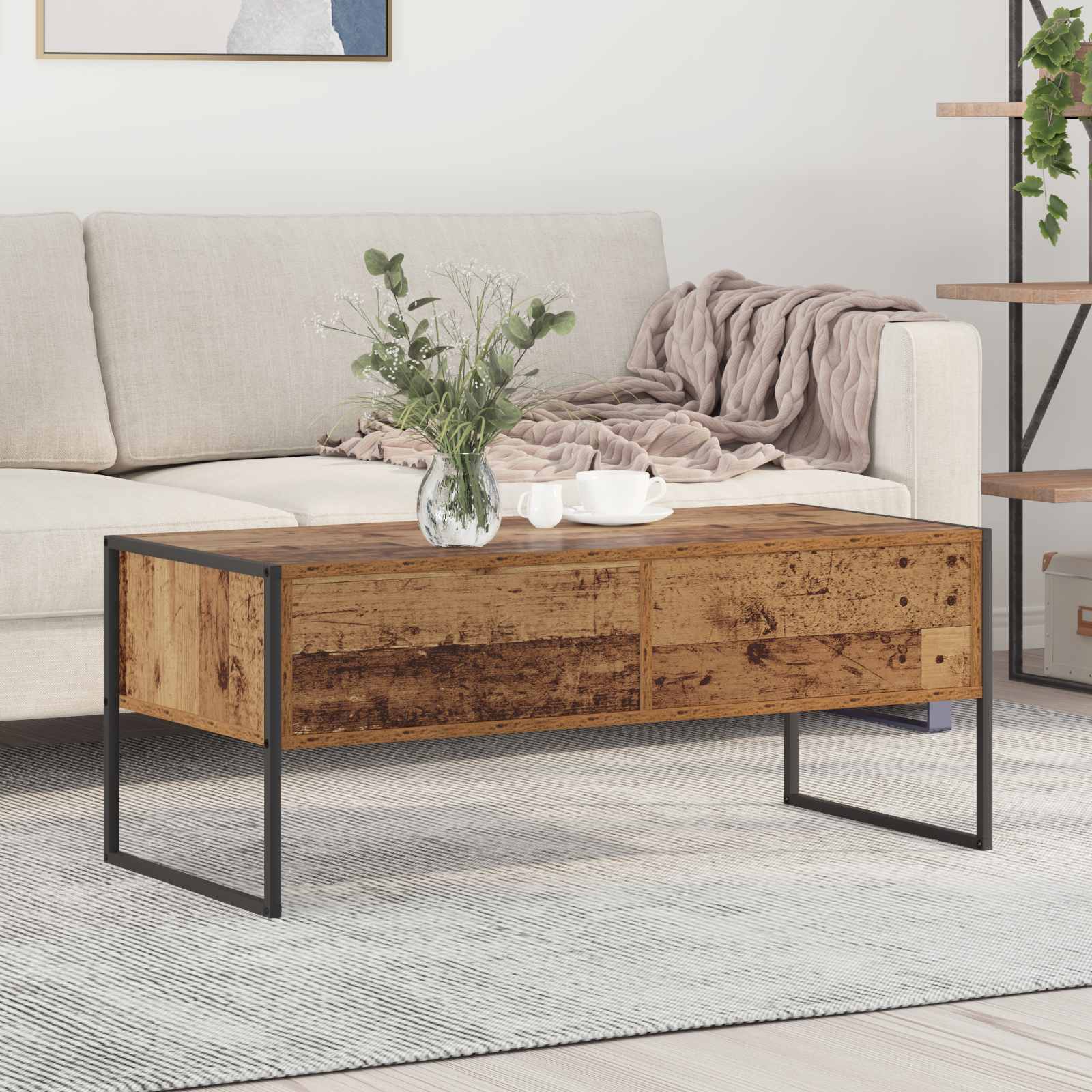 Salontafel met lade Oud Hout 100 x 46 x 40 cm Bewerkt hout is nu te koop bij PeponiXL, paradijselijk wonen!