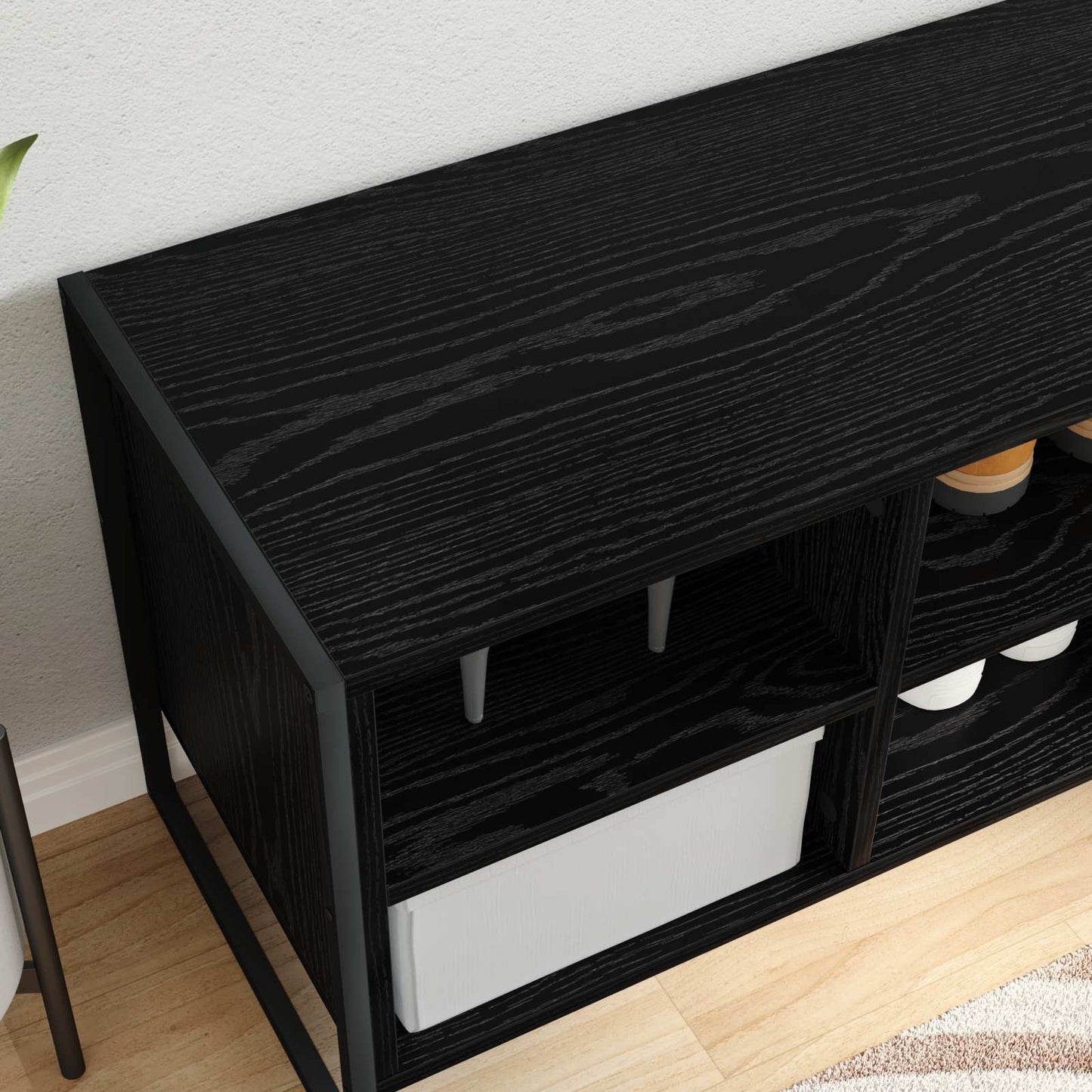 Schoenenkast Zwart Eiken 100 x 35 x 44 cm Bewerkt hout is nu te koop bij PeponiXL, paradijselijk wonen!