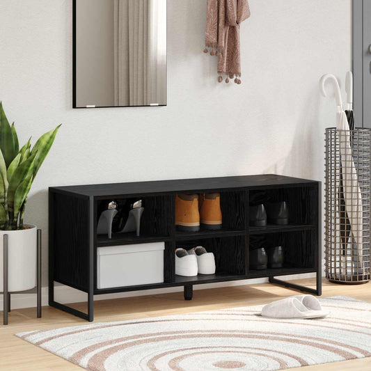 Schoenenkast Zwart Eiken 100 x 35 x 44 cm Bewerkt hout is nu te koop bij PeponiXL, paradijselijk wonen!
