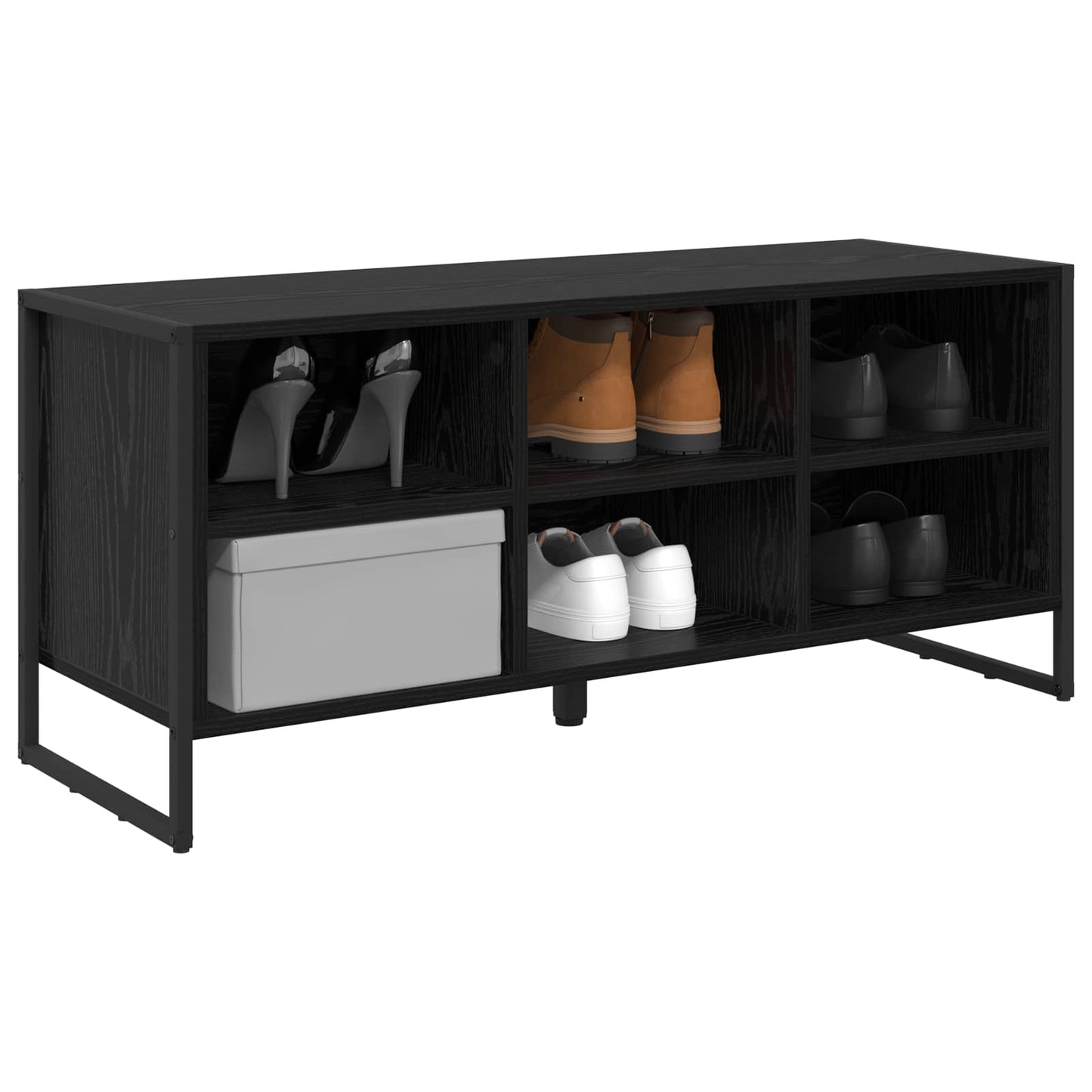 Schoenenkast Zwart Eiken 100 x 35 x 44 cm Bewerkt hout is nu te koop bij PeponiXL, paradijselijk wonen!