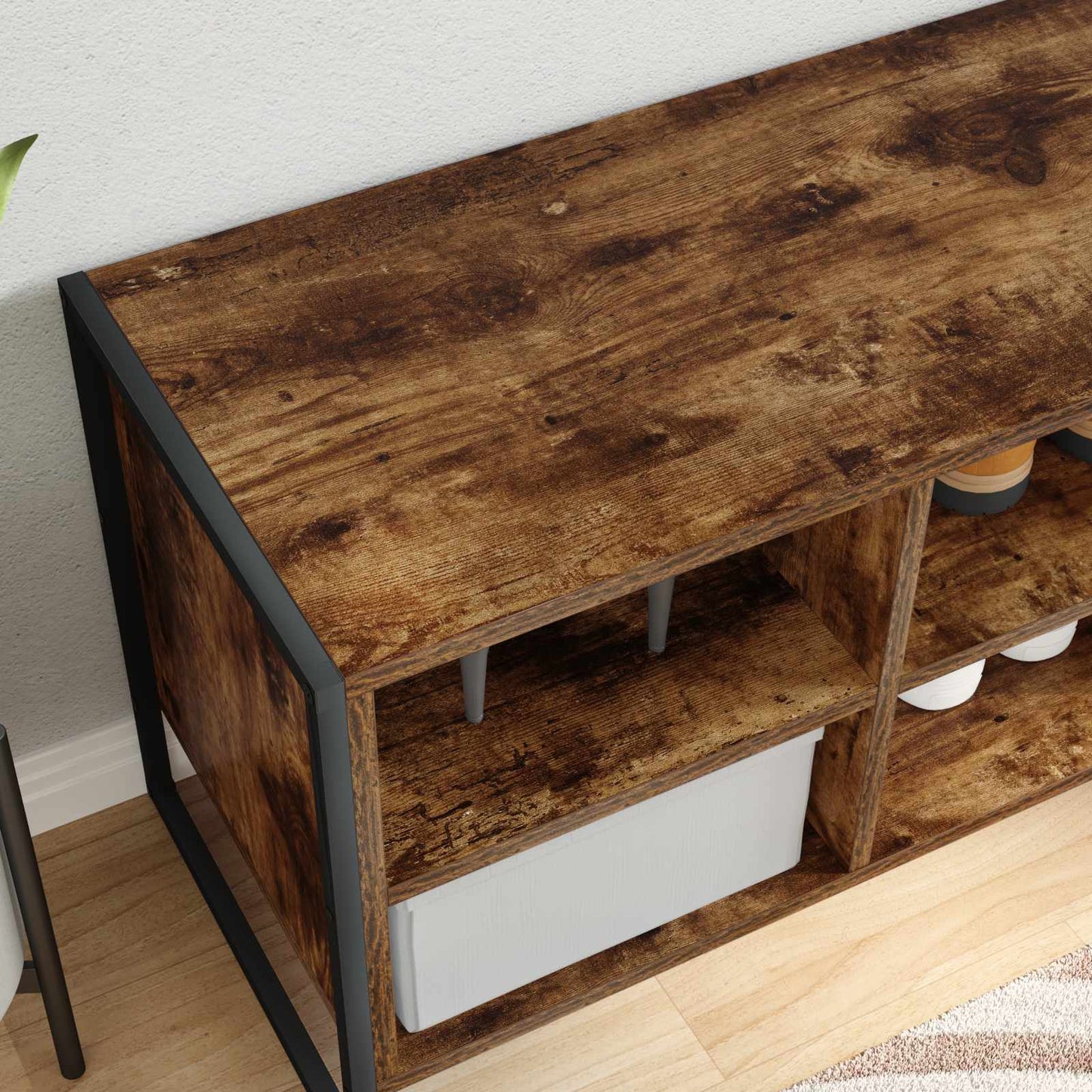 Schoenenkast met opslag Rook Eik 100 x 35 x 44 cm Bewerkt hout is nu te koop bij PeponiXL, paradijselijk wonen!