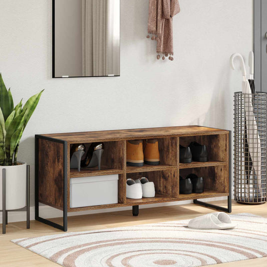 Schoenenkast met opslag Rook Eik 100 x 35 x 44 cm Bewerkt hout is nu te koop bij PeponiXL, paradijselijk wonen!