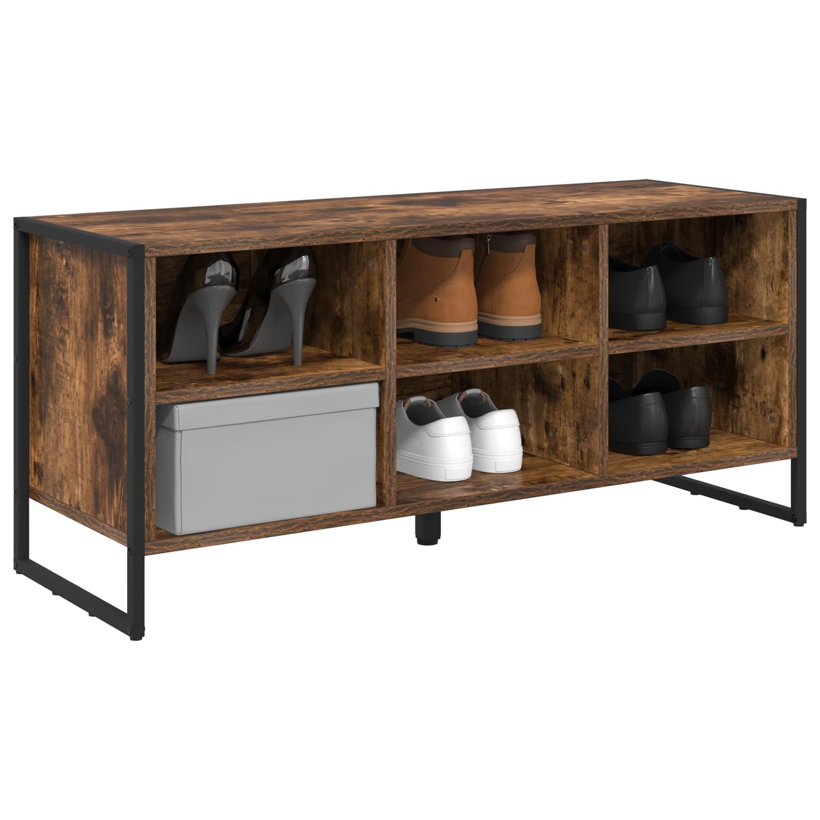 Schoenenkast met opslag Rook Eik 100 x 35 x 44 cm Bewerkt hout is nu te koop bij PeponiXL, paradijselijk wonen!