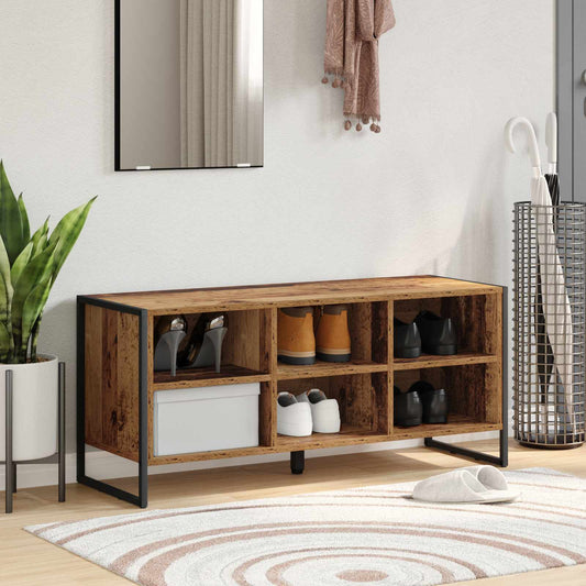 Schoenenkast met opslag Oud Hout 100 x 35 x 44 cm Bewerkt hout is nu te koop bij PeponiXL, paradijselijk wonen!